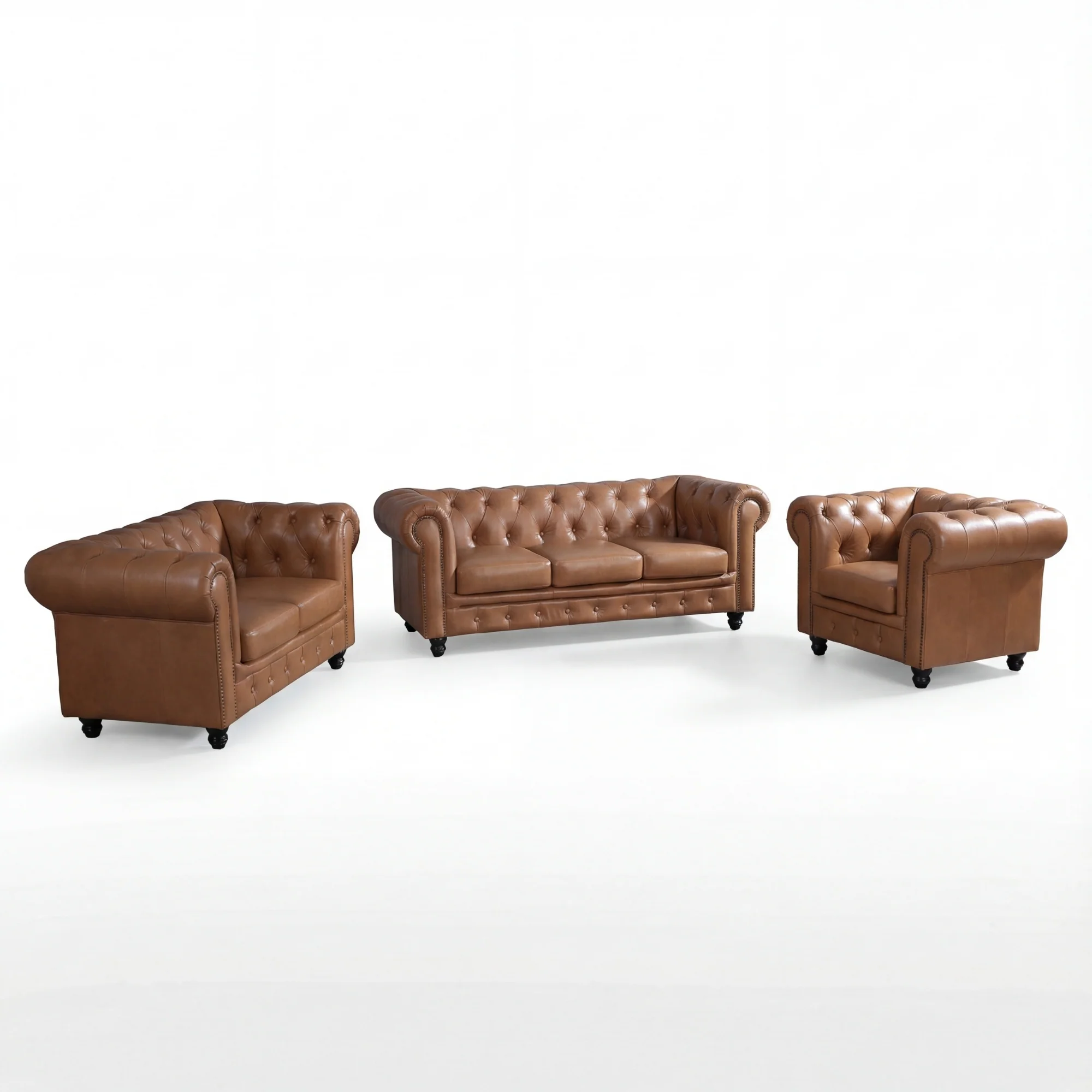 Alastair 1+2+3 Seater Sofa Set Lounge Genuine Leather Tan - Image 2