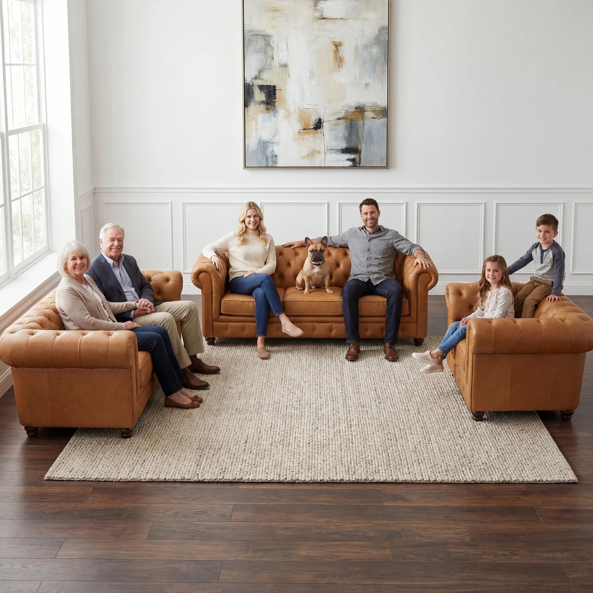 Alastair 1+2+3 Seater Sofa Set Lounge Genuine Leather Tan - Image 3