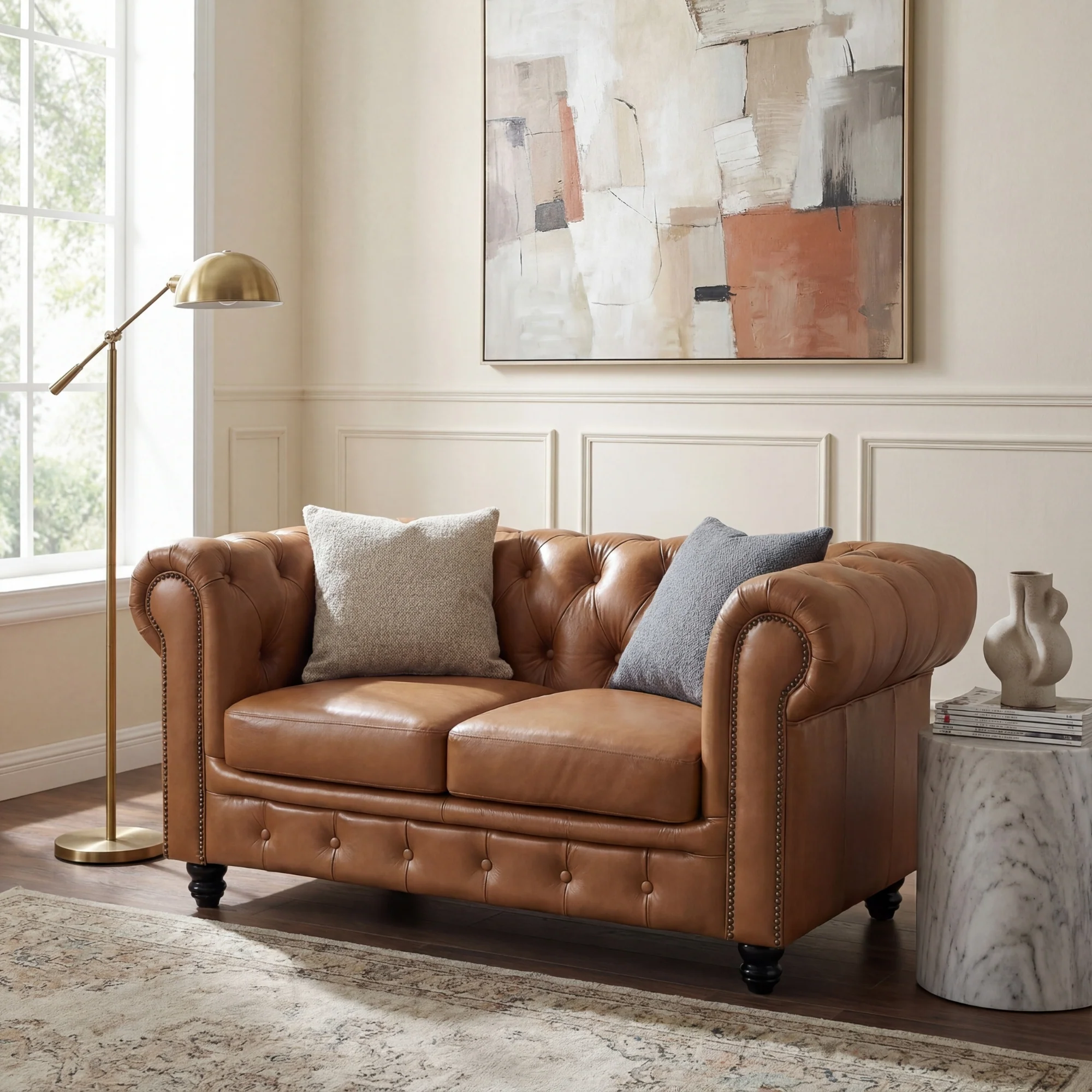 Alastair 2 Seater Sofa Lounge Genuine Leather Tan - Image 3