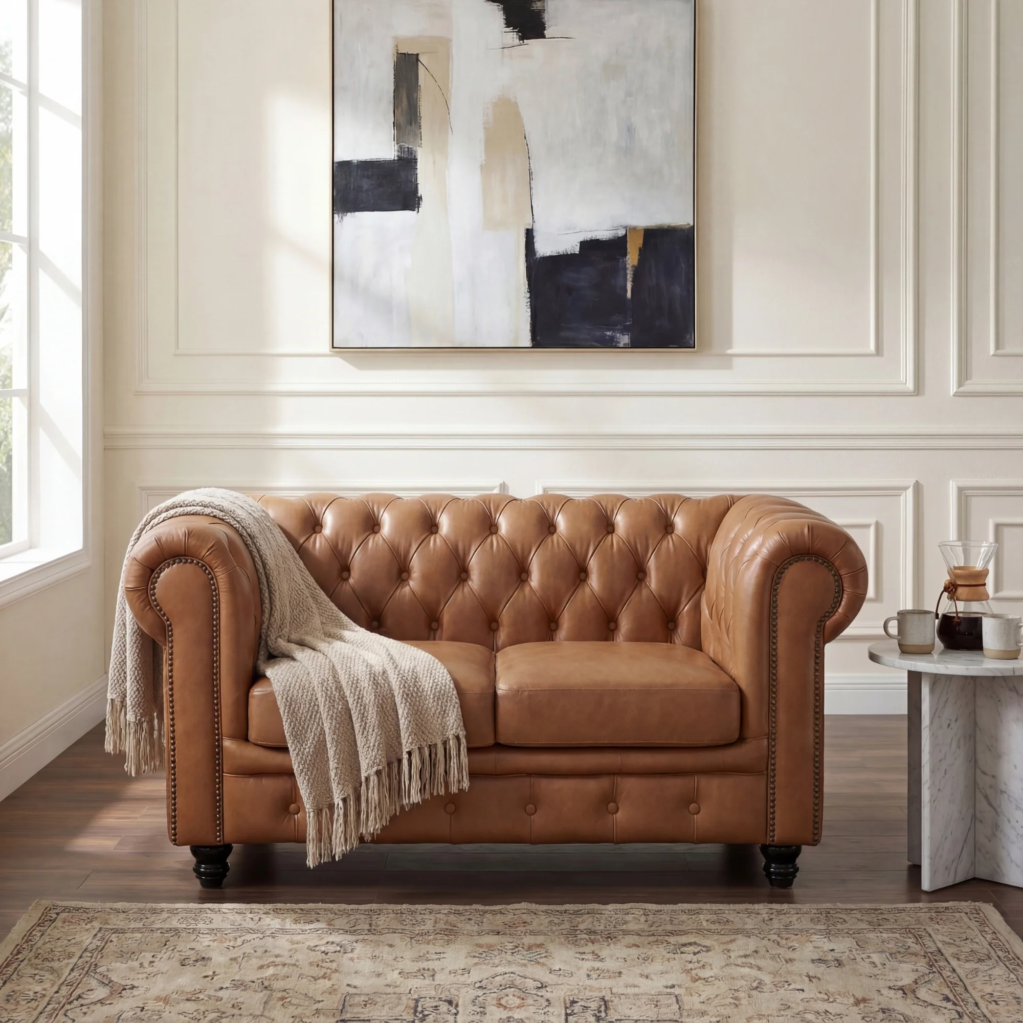 Alastair 2 Seater Sofa Lounge Genuine Leather Tan - Image 4