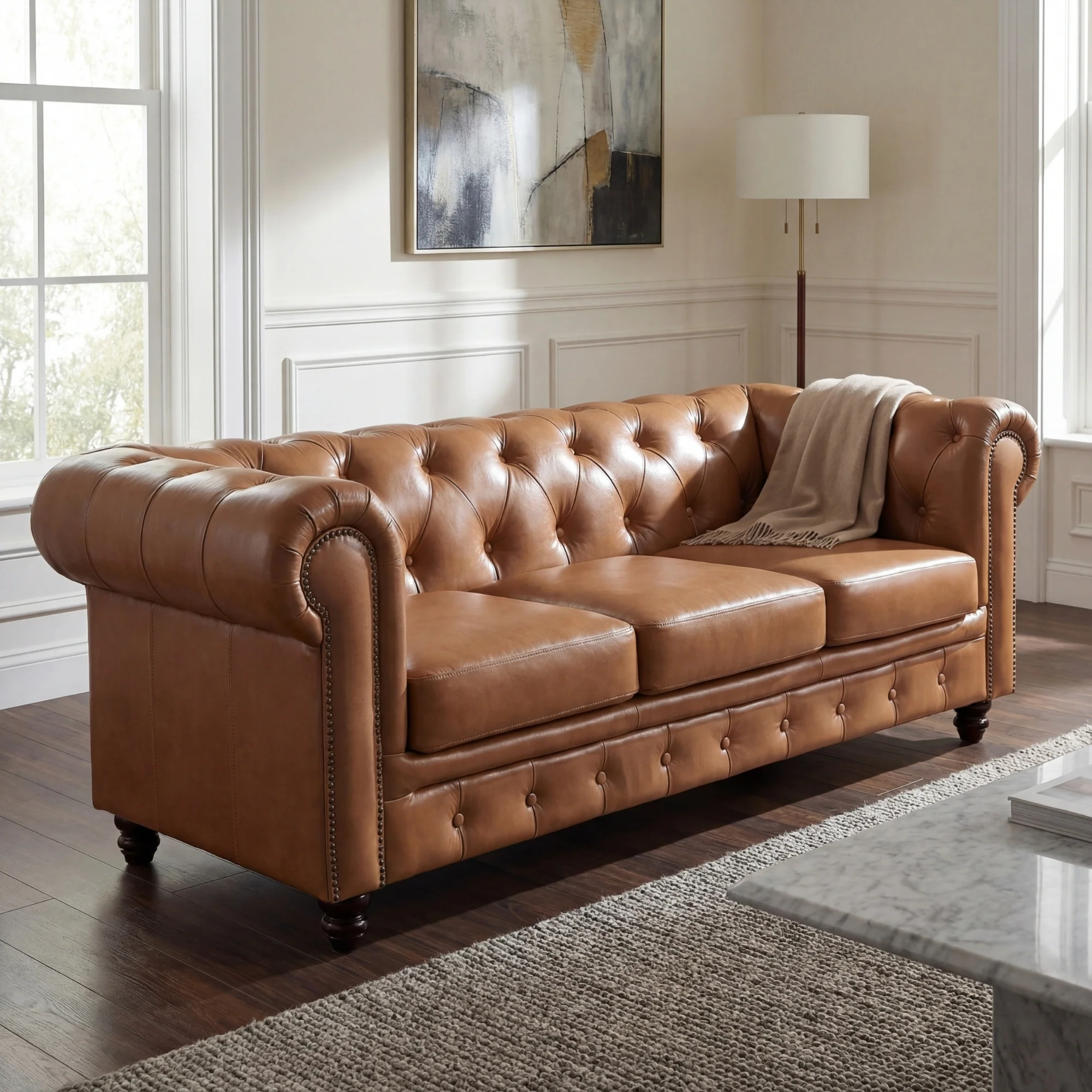 Alastair 3 Seater Sofa Lounge Genuine Leather Tan - Image 4