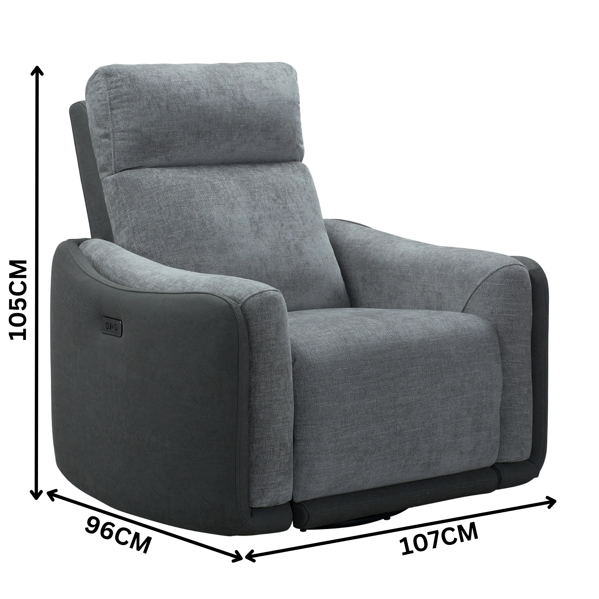 Alexios 1 Seater Fabric Electric Recliner Sofa Chair Lounge Grey - Image 3