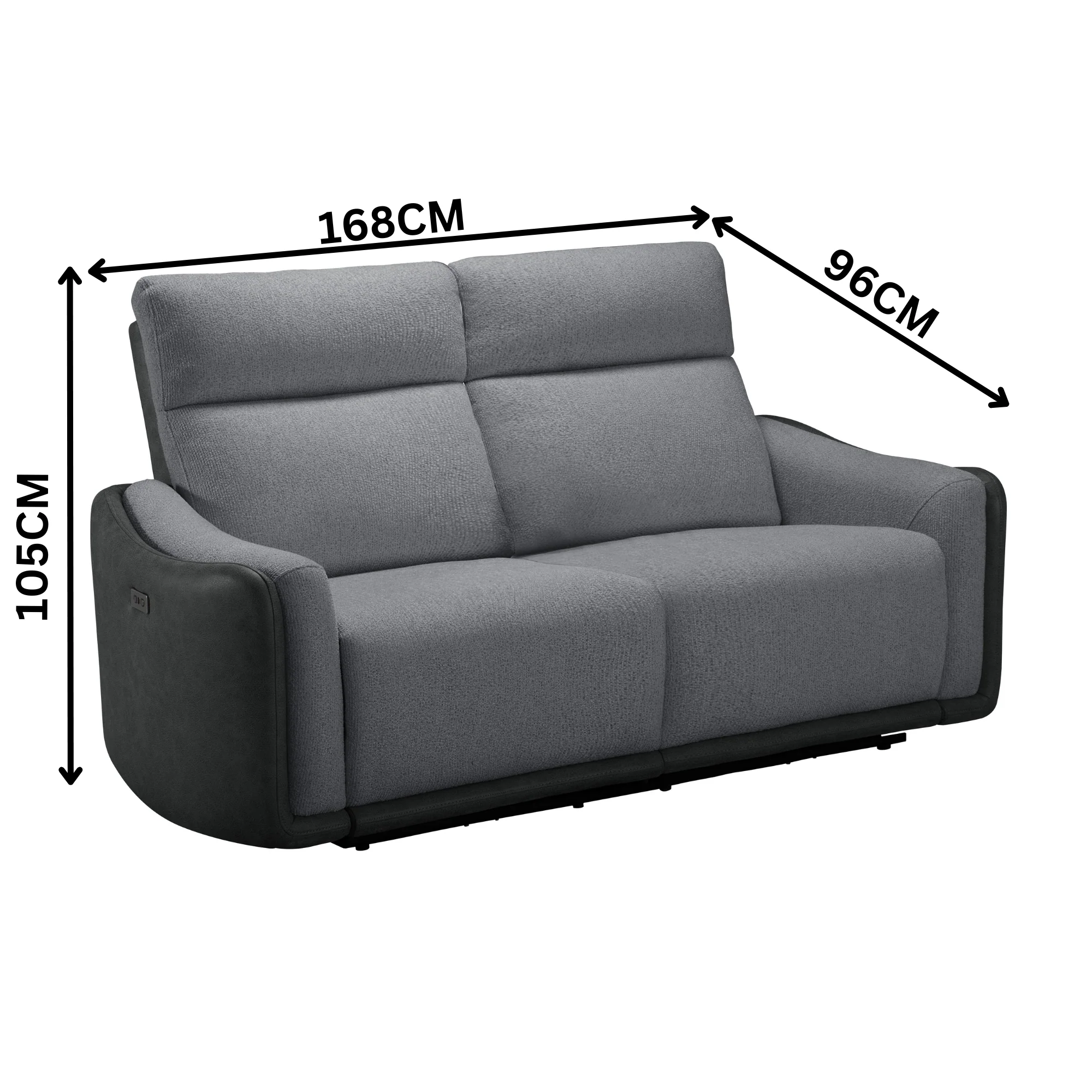 Alexios 2 Seater Fabric Electric Recliner Sofa Lounge Grey - Image 3