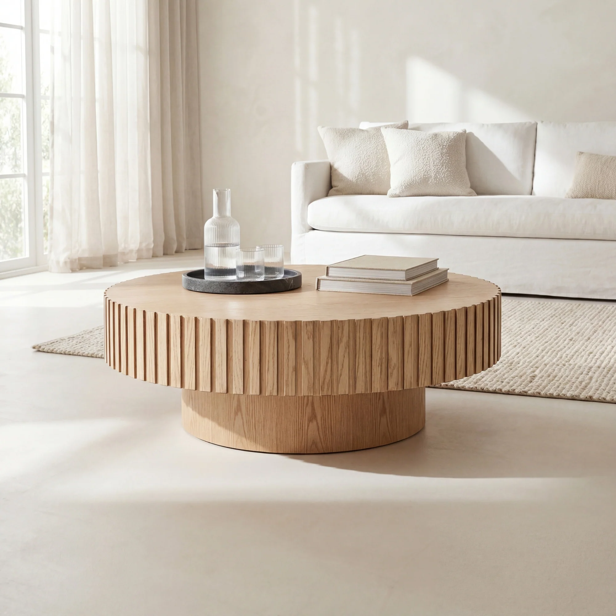 Alicia 100cm Wooden Round Coffee Table Natural - Image 3