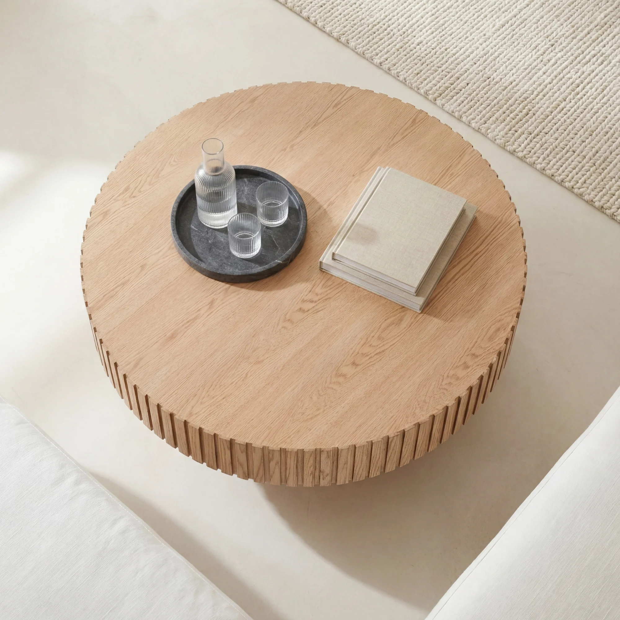 Alicia 100cm Wooden Round Coffee Table Natural - Image 4