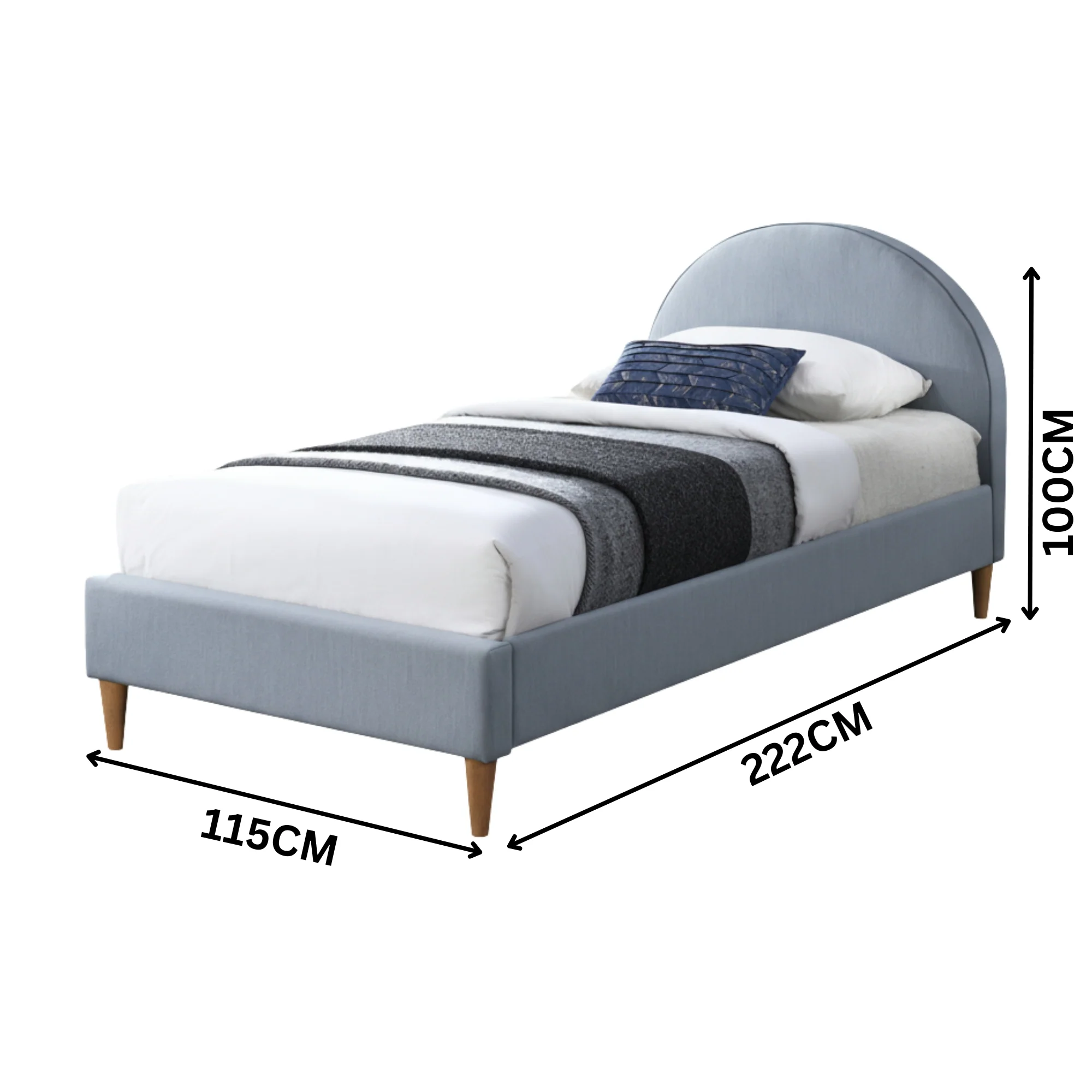 Alix King Single Bed Frame Velvet Fabric Blue - Image 3