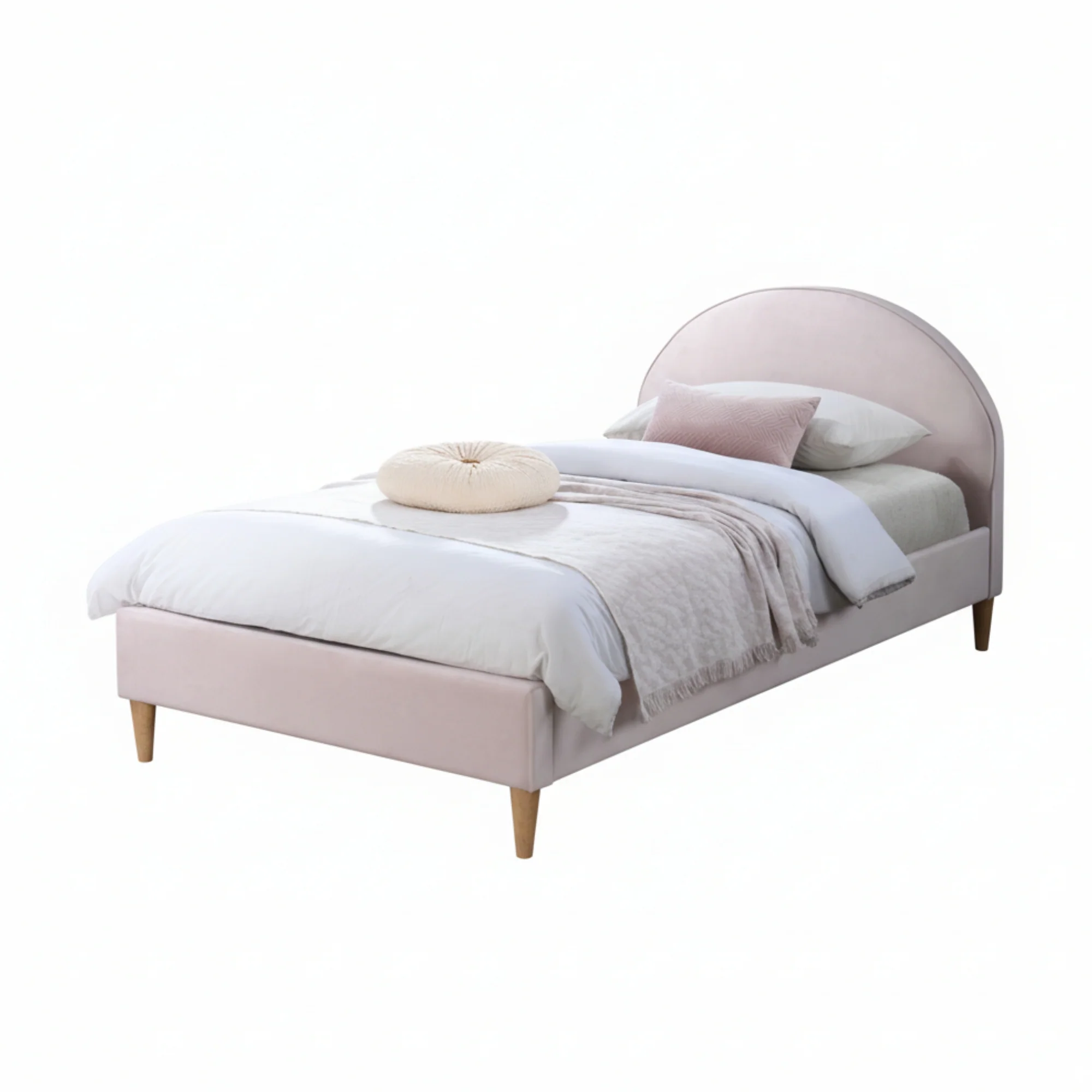 Alix King Single Bed Frame Velvet Fabric Pink - Image 2