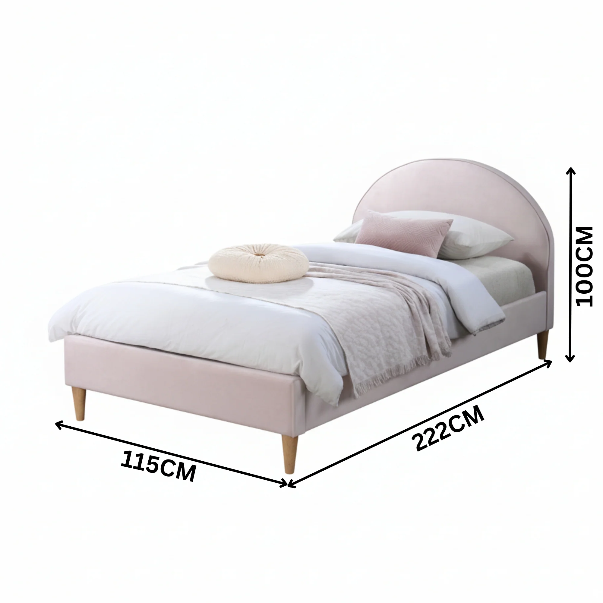 Alix King Single Bed Frame Velvet Fabric Pink - Image 3