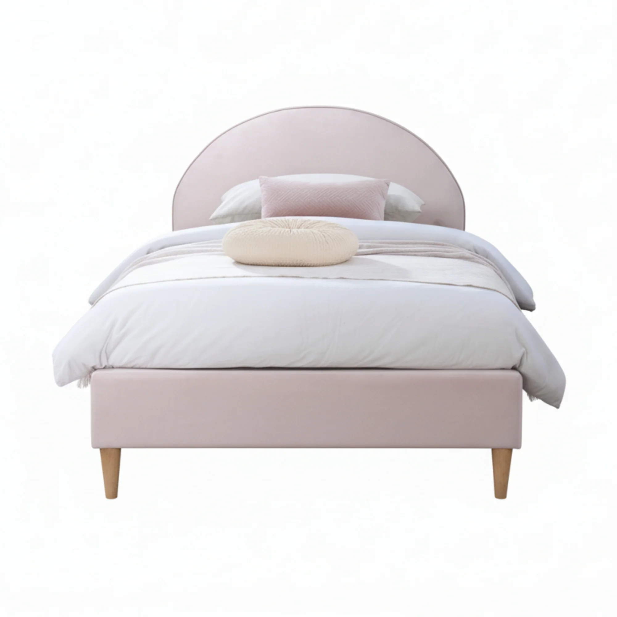 Alix King Single Bed Frame Velvet Fabric Pink - Image 4