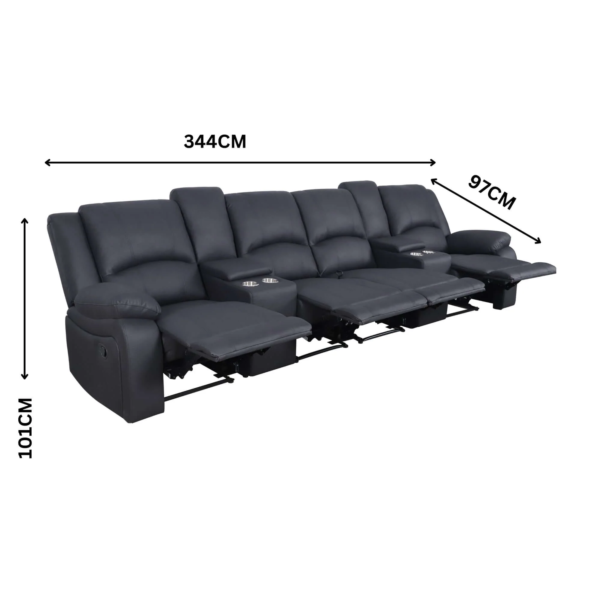 Anderson 4 Seater Fabric Manual Recliner Lounge Onyx Black - Image 3