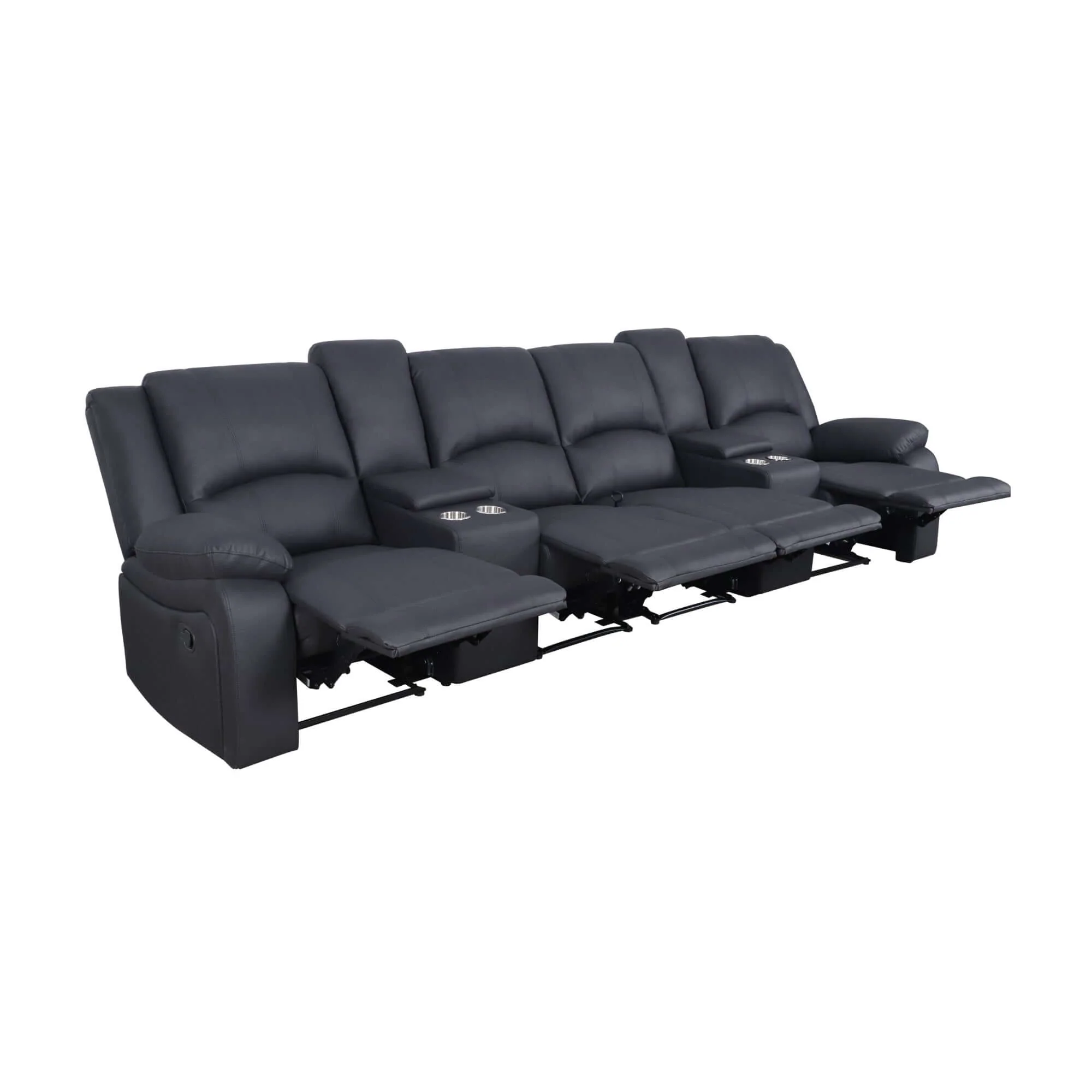 Anderson 4 Seater Fabric Manual Recliner Lounge Onyx Black - Image 4