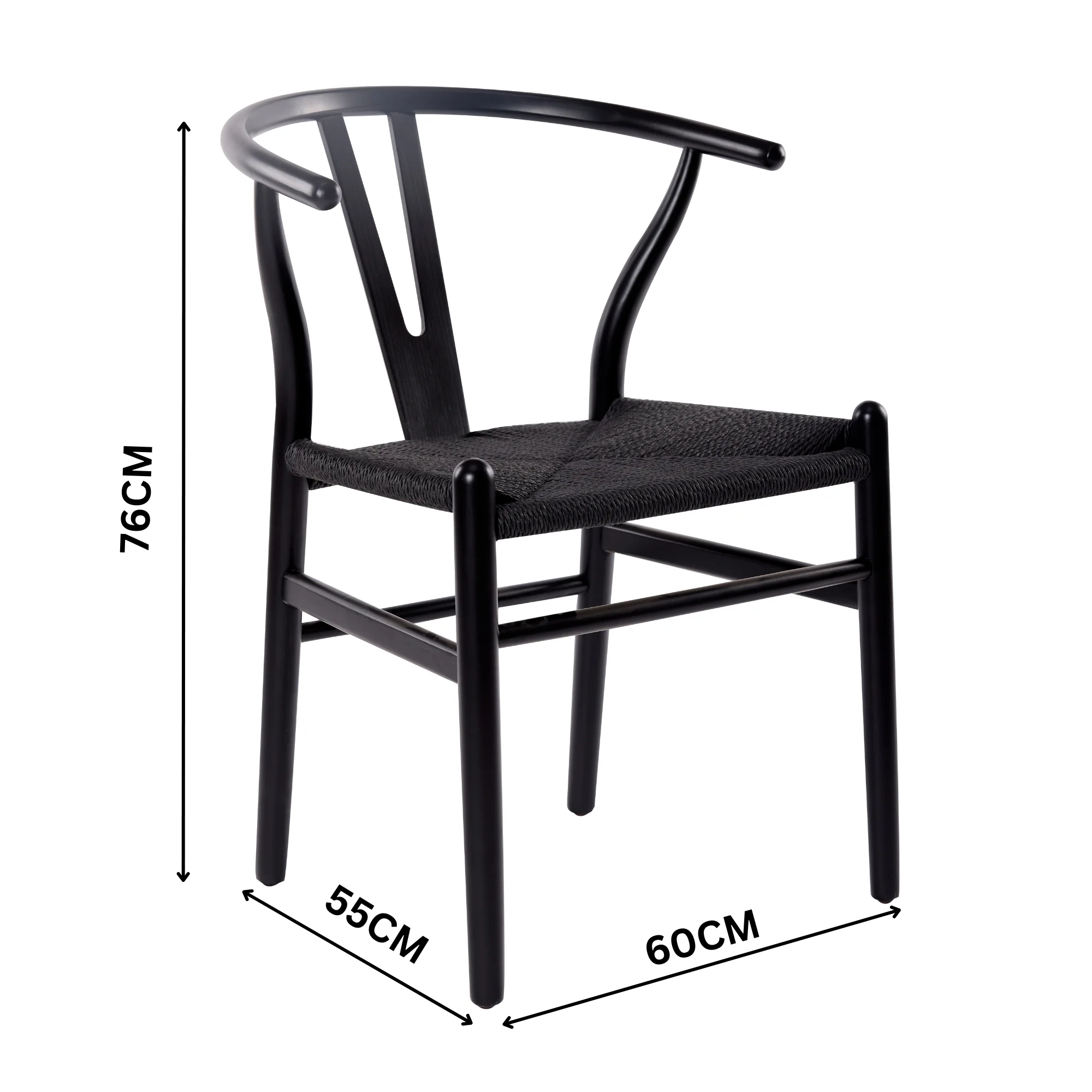 Ark Wishbone 2pc Set Dining Chair Replica Hans Wenger Black - Image 3