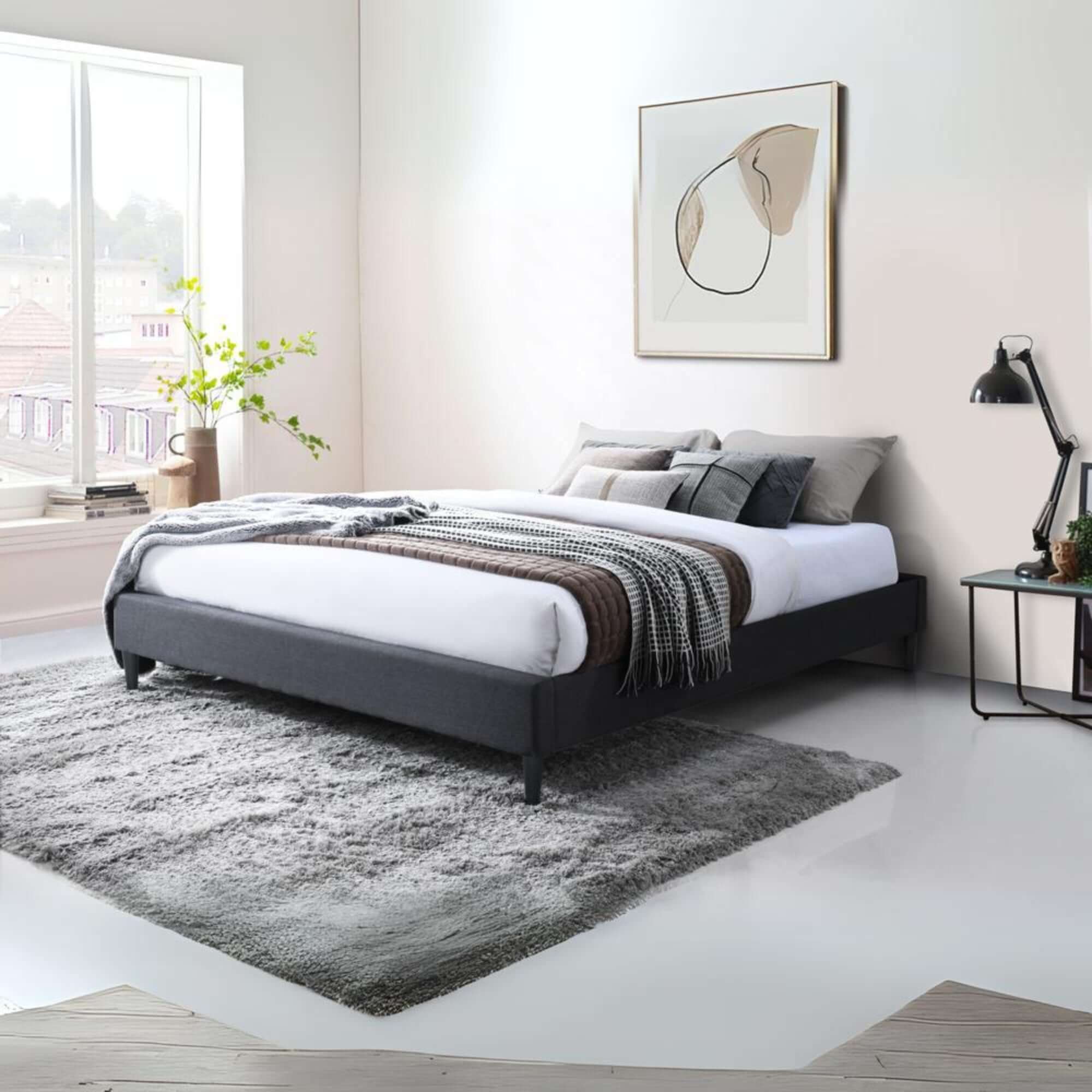 Arte Bed Frame Fabric Mattress Platform Base  Mid Grey - Image 14
