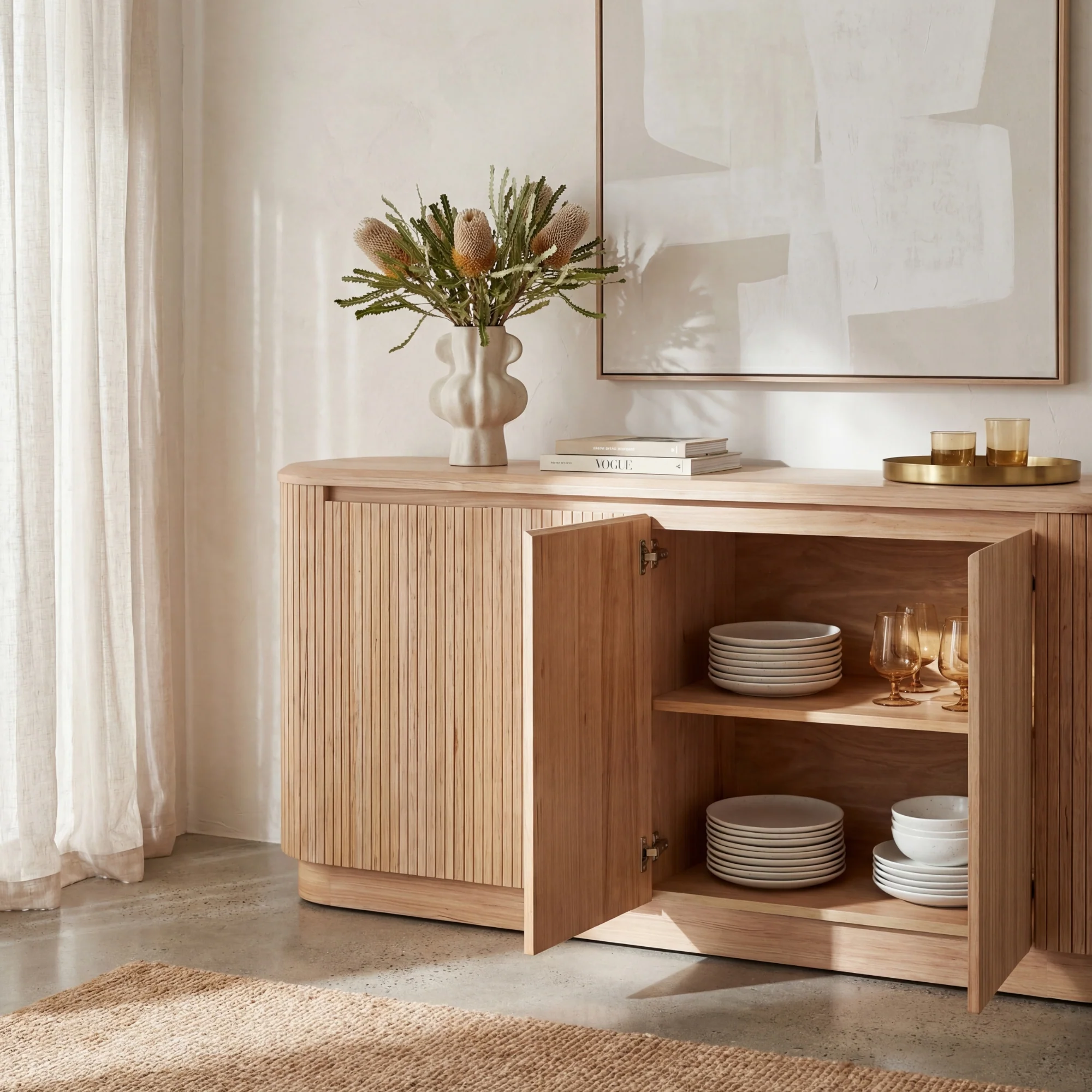 Arushi 200cm Buffet Table Storage Cabinet Natural - Image 4