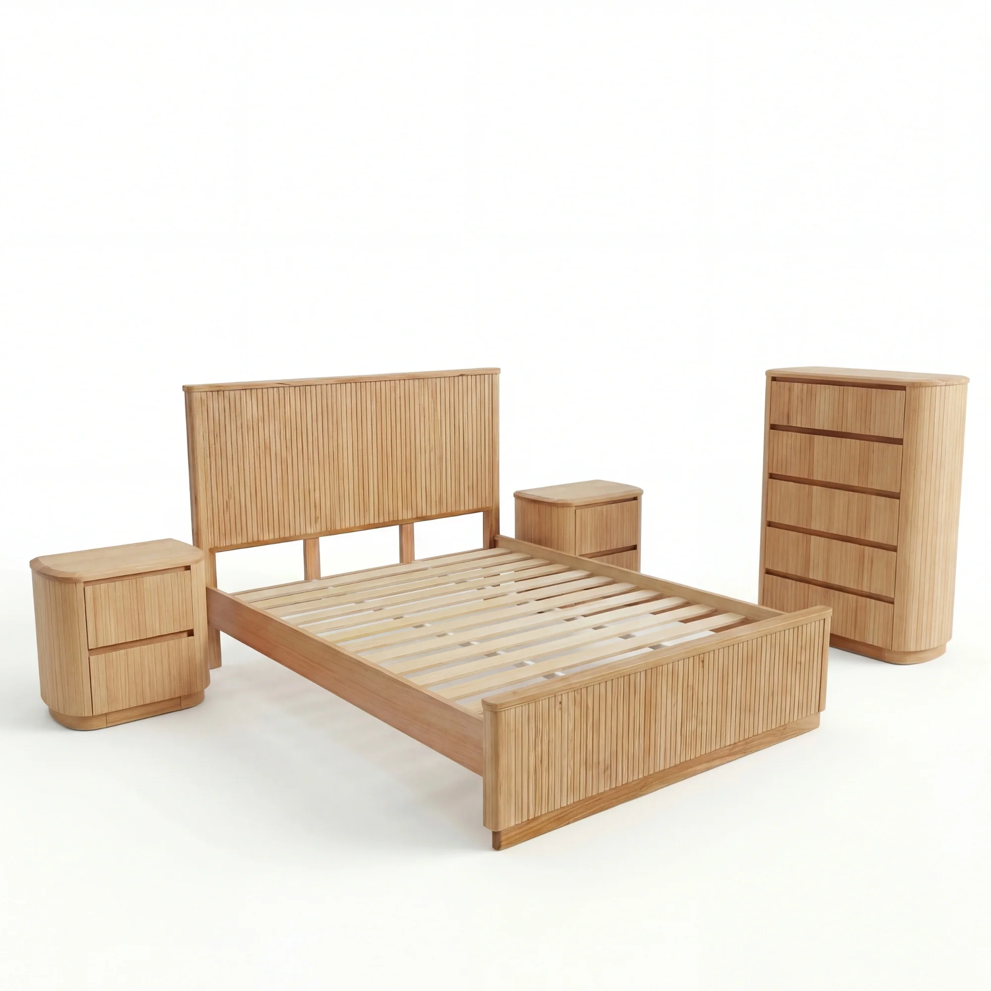 Arushi 4pc King Bedroom Set Bed Frame Tallboy Bedside Table Natural - Image 2