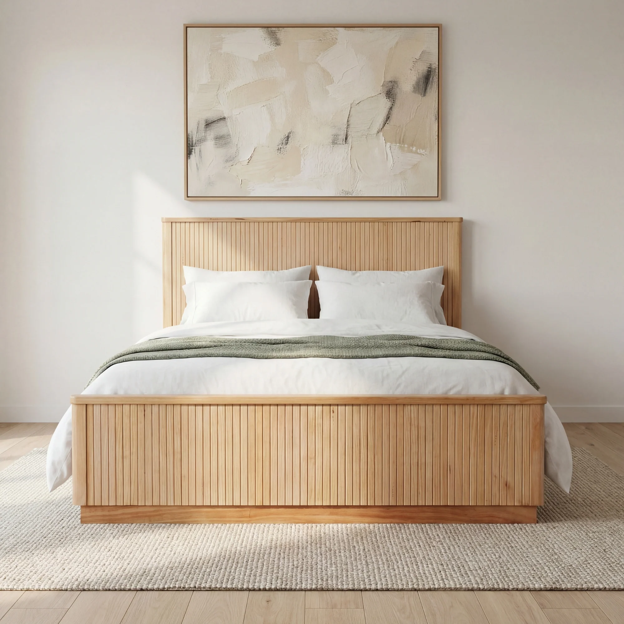 Arushi 4pc King Bedroom Set Bed Frame Tallboy Bedside Table Natural - Image 3