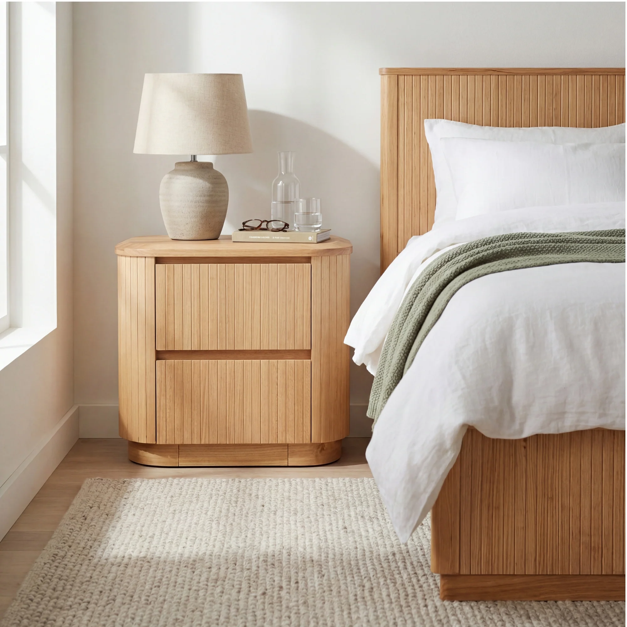 Arushi 4pc Queen Bedroom Set Bed Frame Tallboy Bedside Table Natural - Image 5