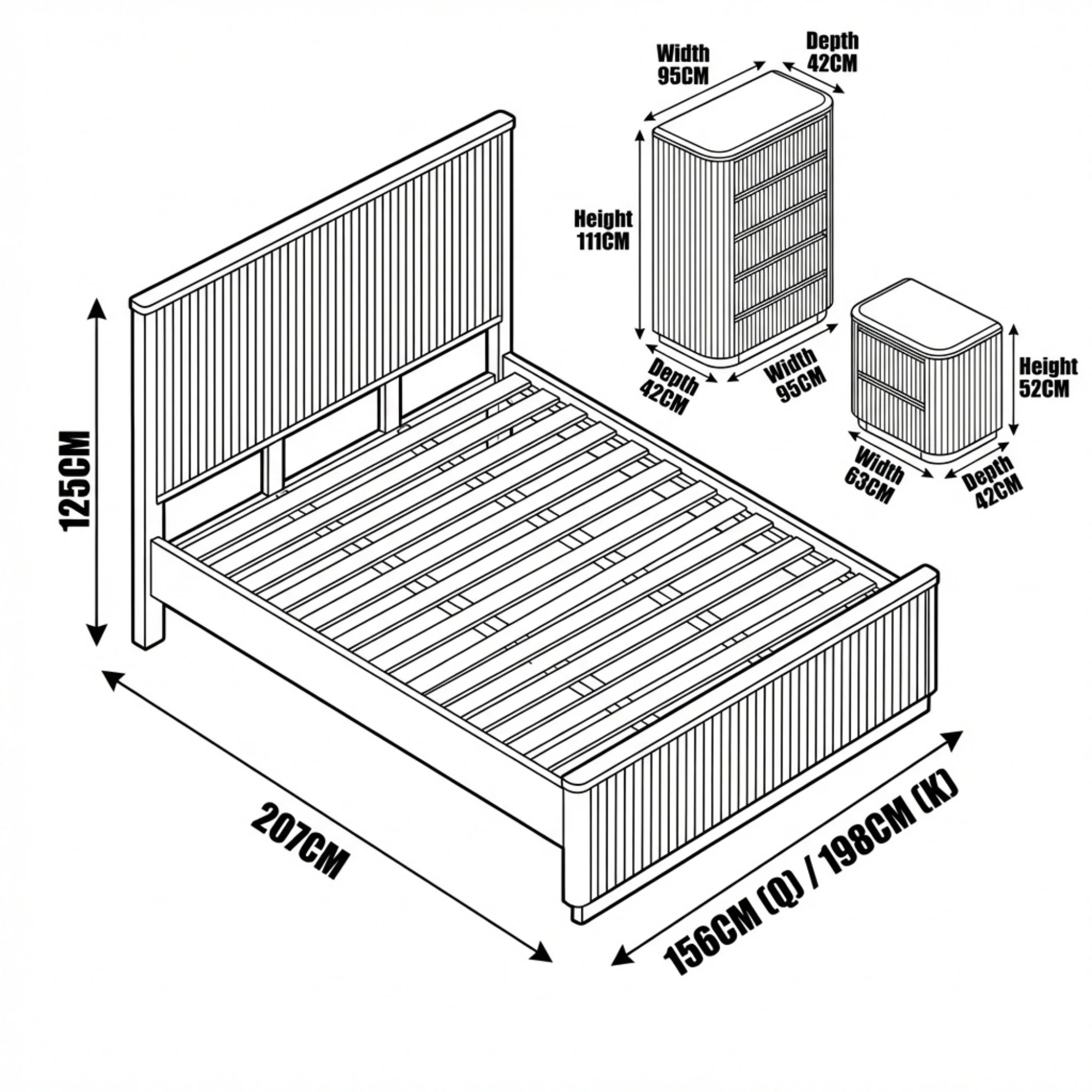 Arushi 4pc Queen Bedroom Set Bed Frame Tallboy Bedside Table Natural - Image 8