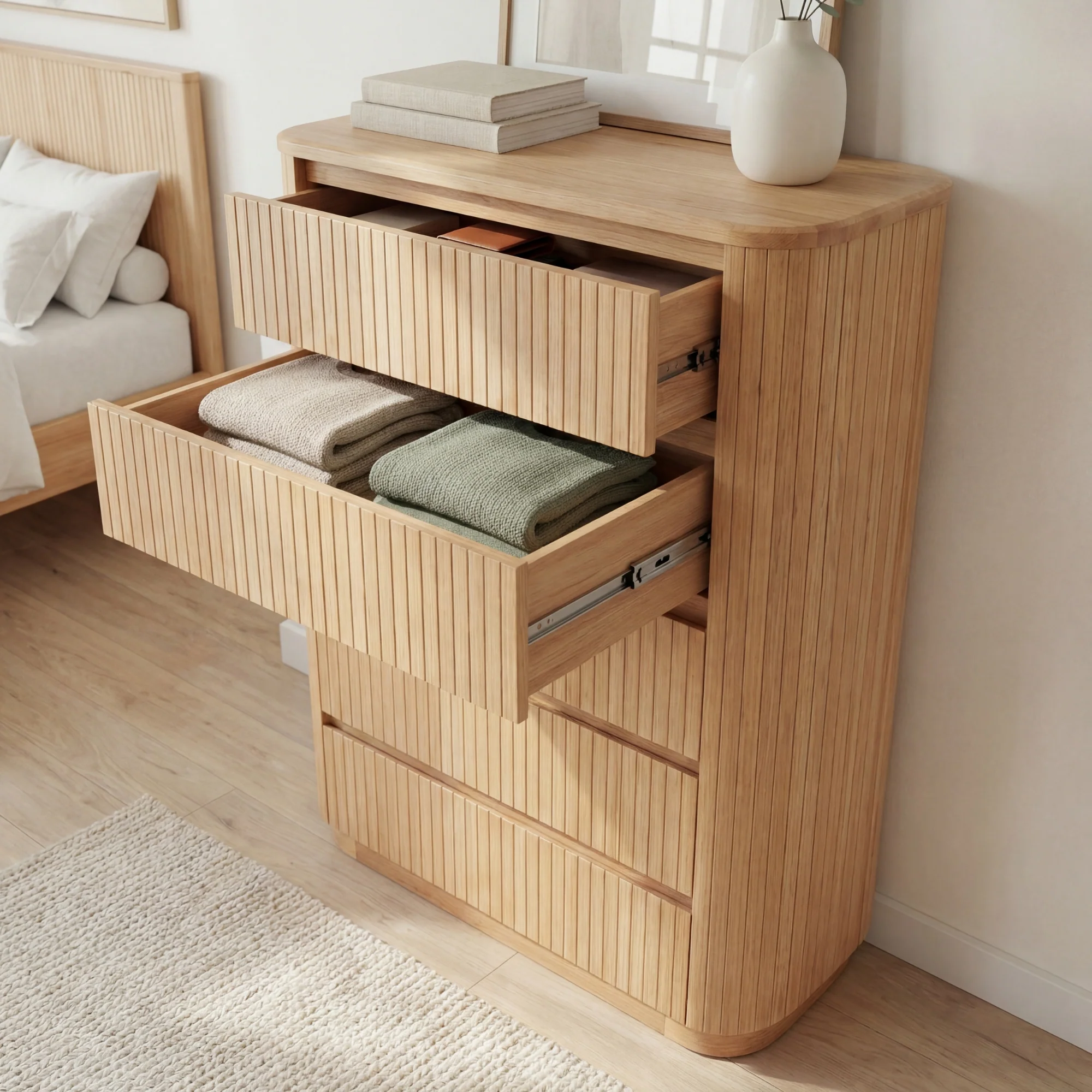 Arushi Tallboy Chest of 5 Drawers Natural - Image 3