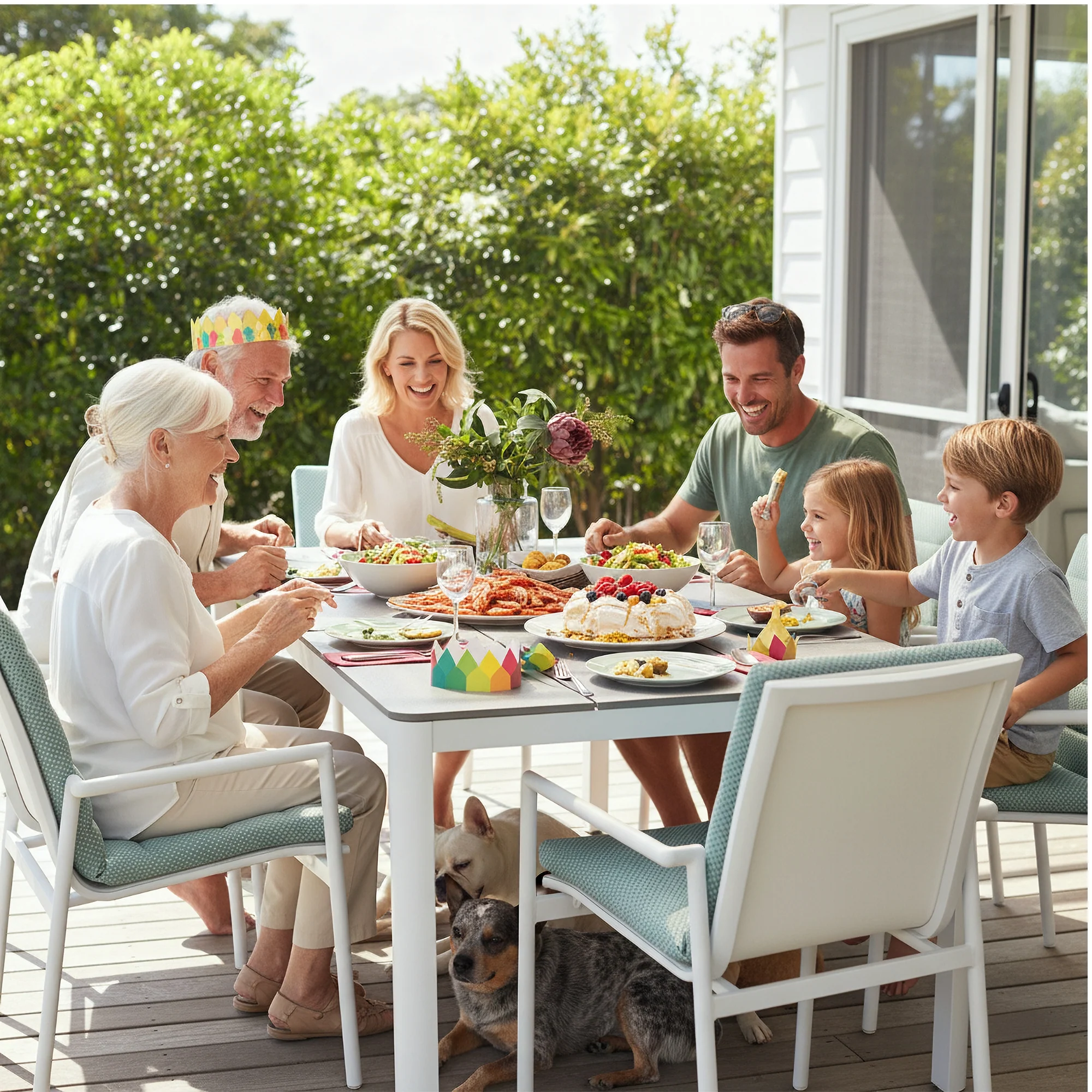 Astro 160cm Outdoor Dining Table Polystone Top Aluminium Frame White - Image 3