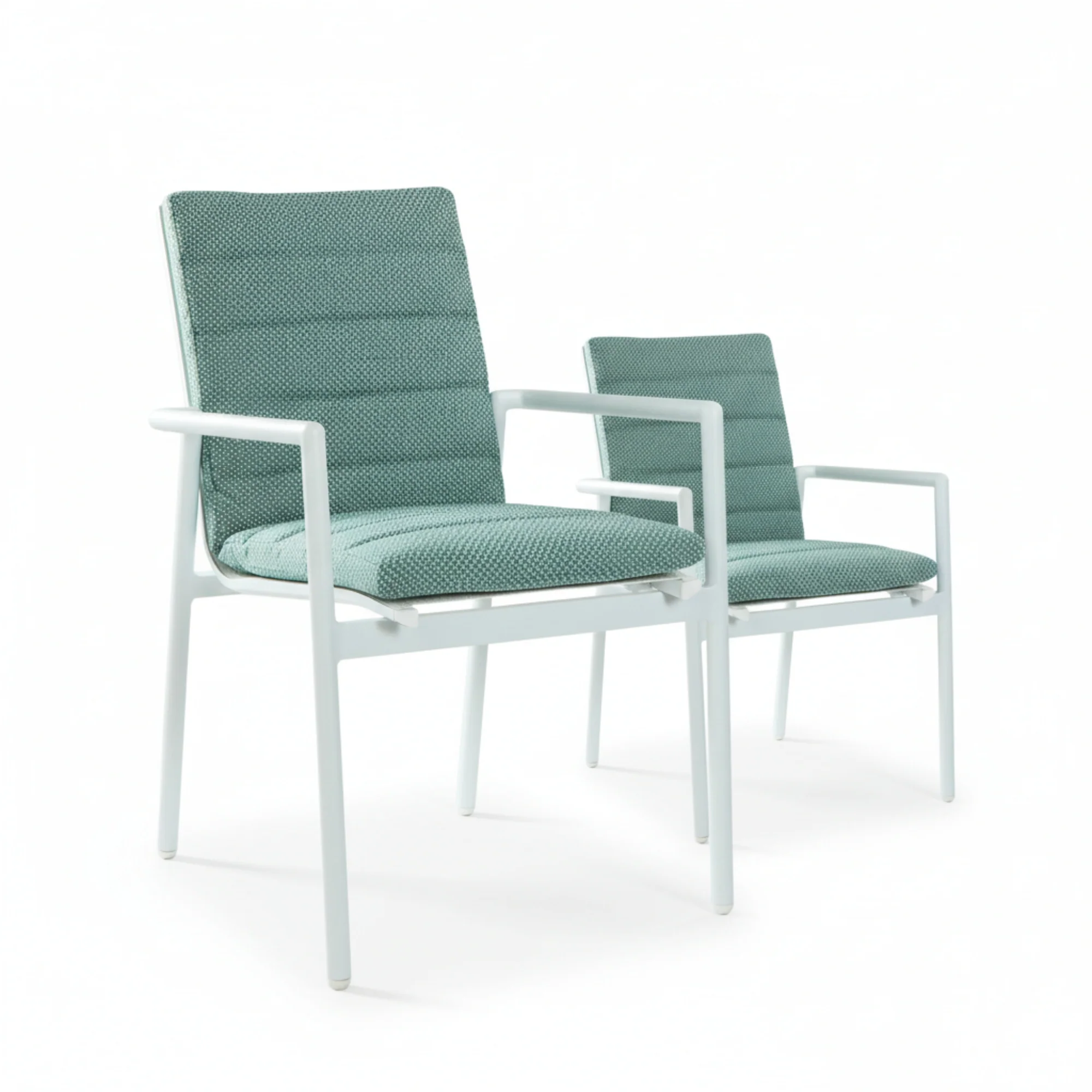Astro 2pc Set Outdoor Dining Chair Aluminium Frame Textilene Seat White Green - Image 2