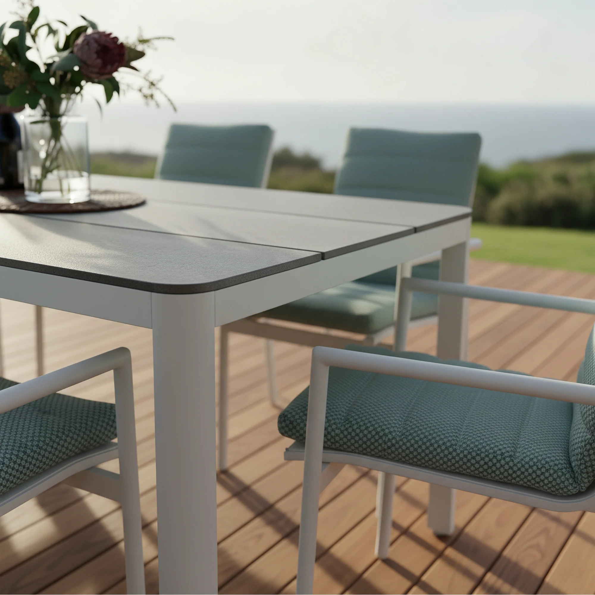 Astro 2pc Set Outdoor Dining Chair Aluminium Frame Textilene Seat White Green - Image 4