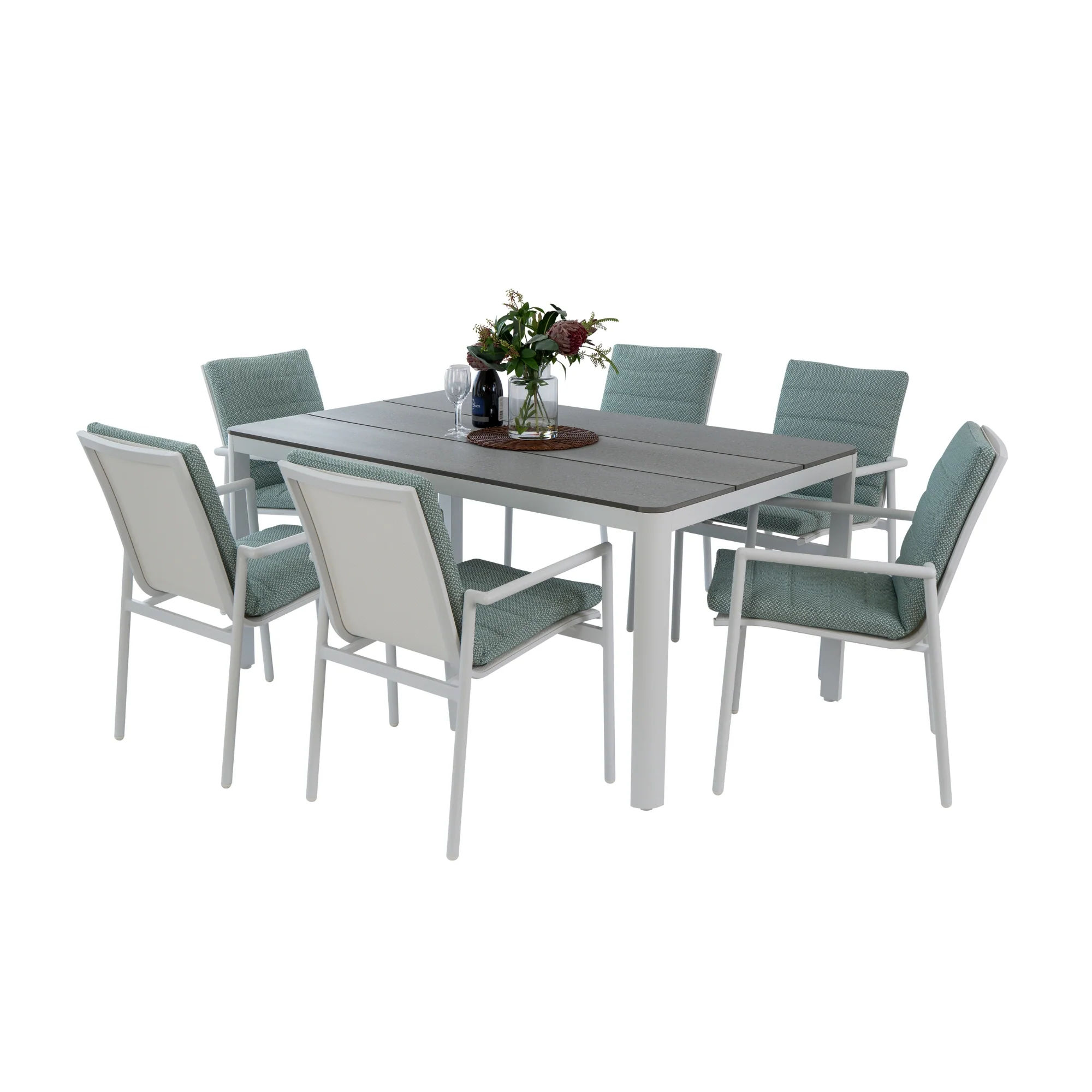 Astro 7pc Set 160cm Aluminium Outdoor Dining Table Polystone Top 6 Chair White - Image 2