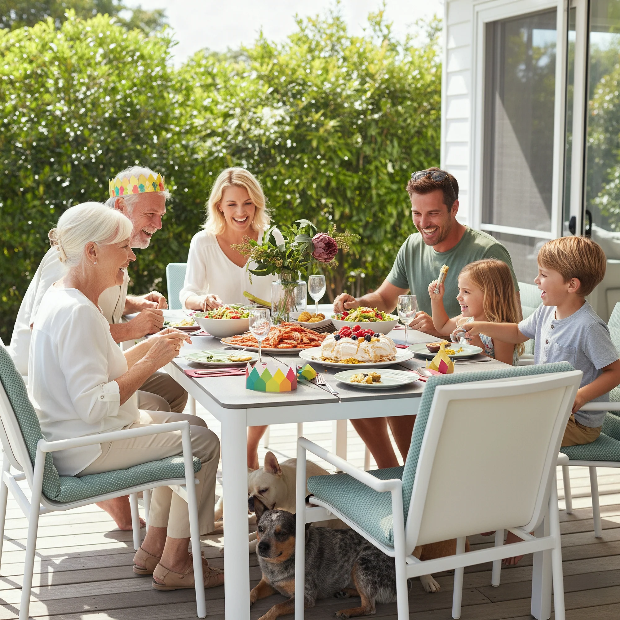 Astro 7pc Set 160cm Aluminium Outdoor Dining Table Polystone Top 6 Chair White - Image 3