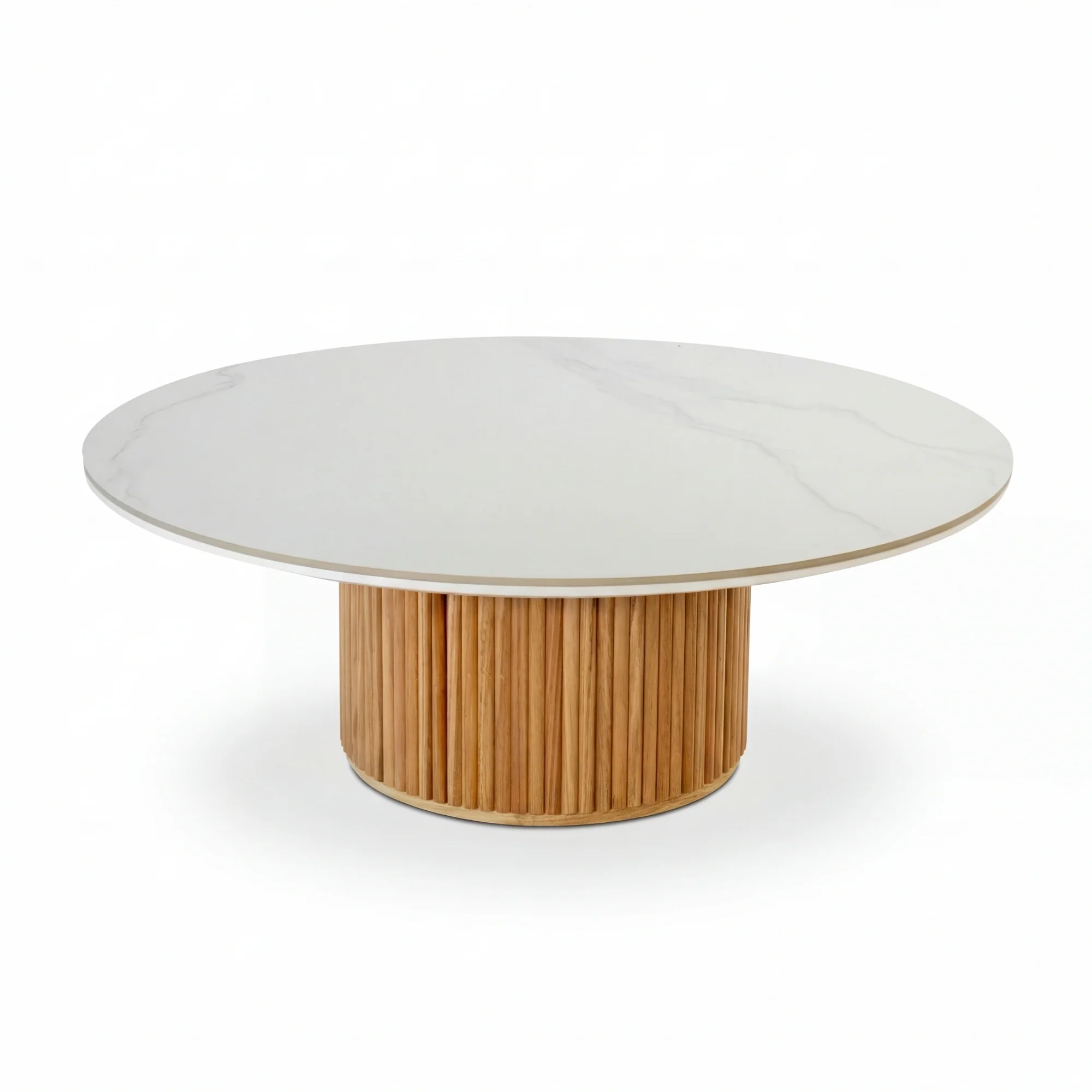 Avila 110cm Fluted Round Cofffe Table Ceramic Stone Top Natural - Image 2