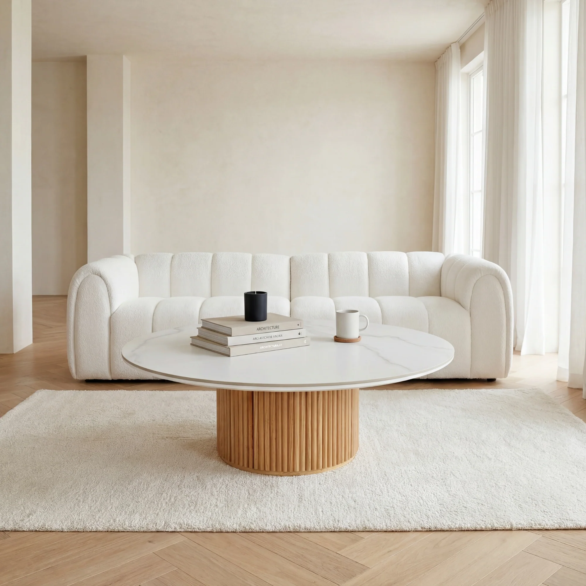 Avila 110cm Fluted Round Cofffe Table Ceramic Stone Top Natural - Image 3