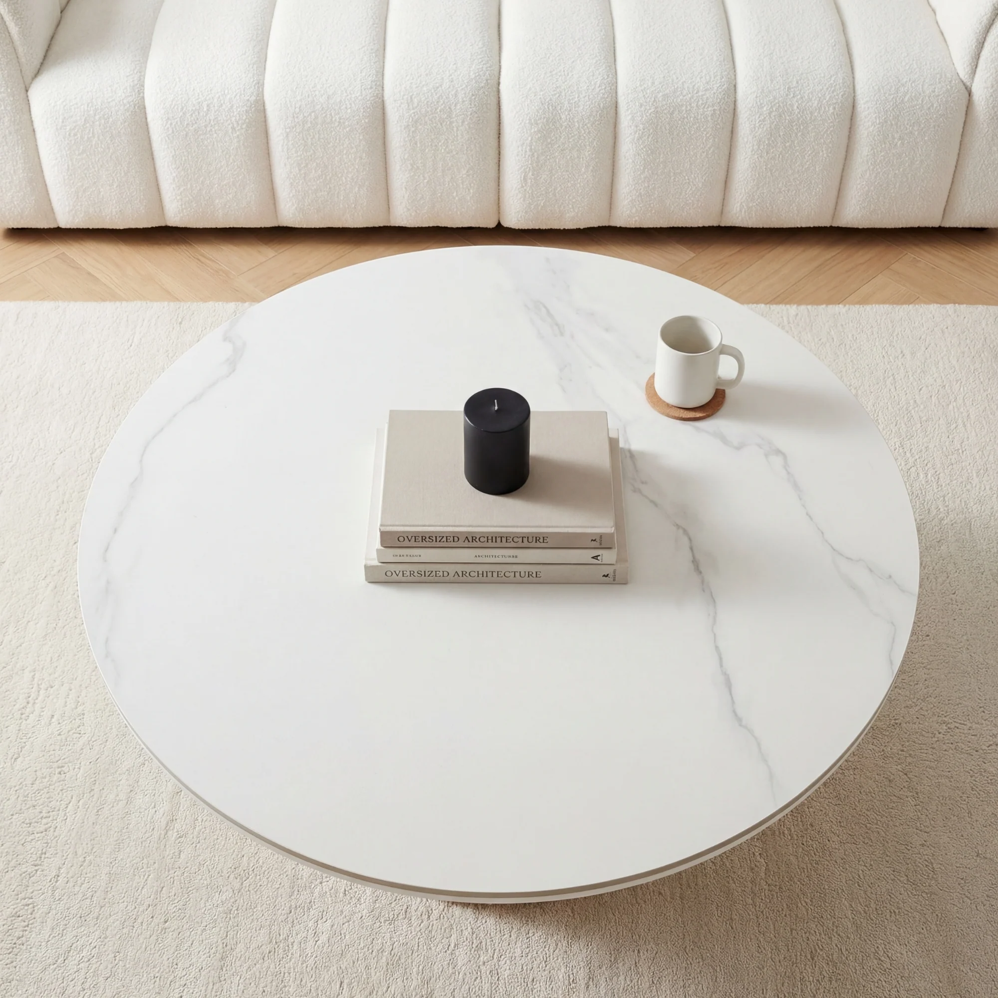 Avila 110cm Fluted Round Cofffe Table Ceramic Stone Top Natural - Image 4