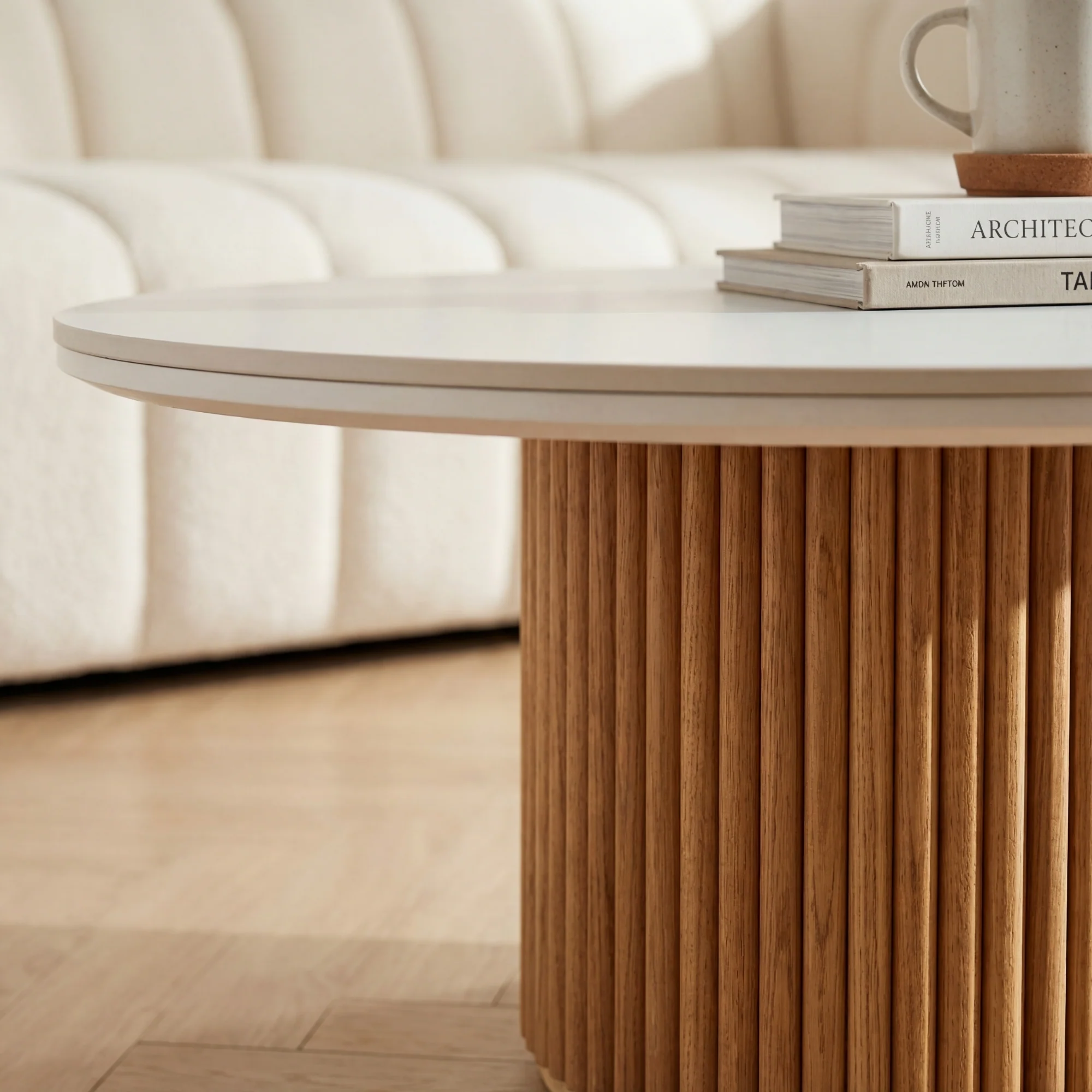 Avila 110cm Fluted Round Cofffe Table Ceramic Stone Top Natural - Image 5