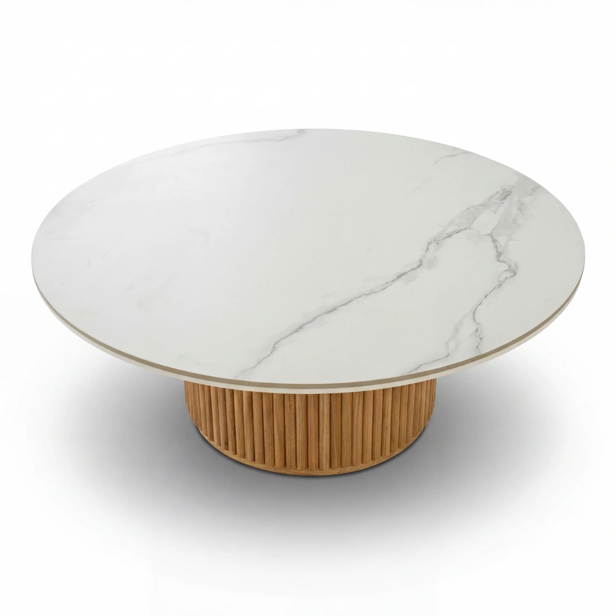 Avila 110cm Fluted Round Cofffe Table Ceramic Stone Top Natural - Image 6