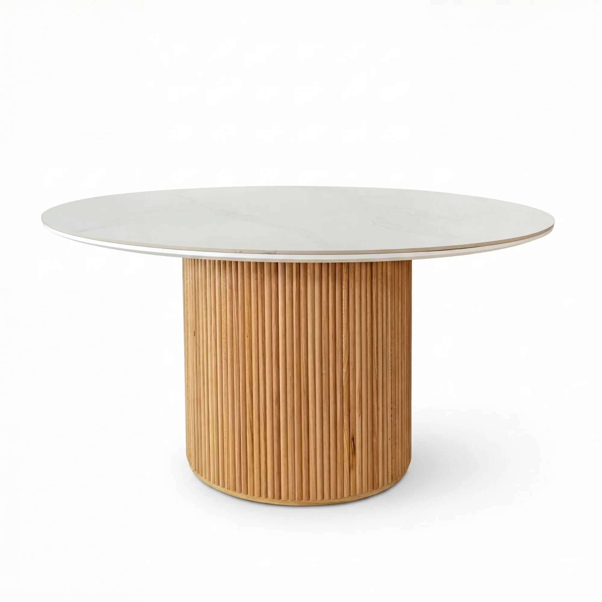 Avila 150cm Fluted Round Dining Table Ceramic Stone Top Natural - Image 2