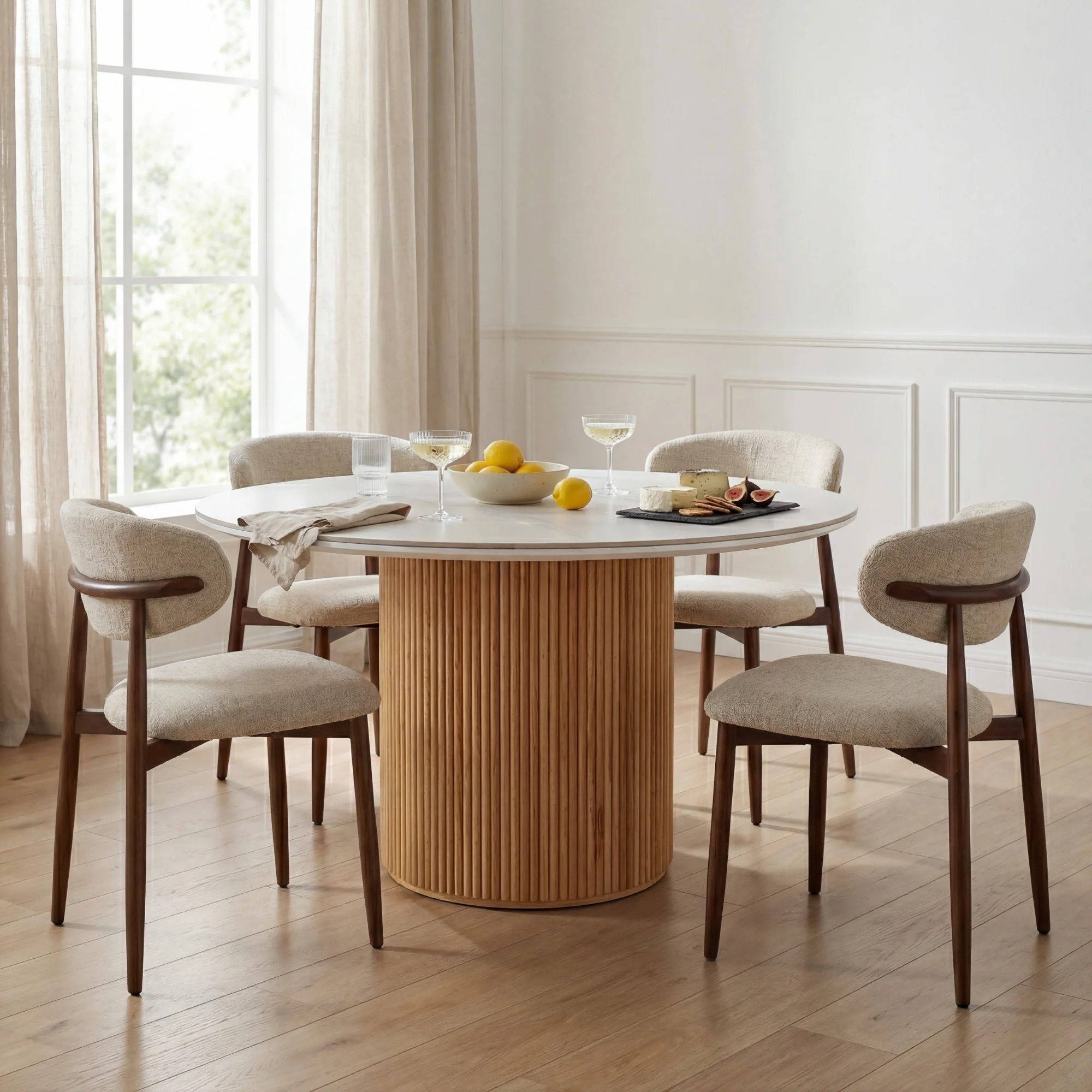 Avila 150cm Fluted Round Dining Table Ceramic Stone Top Natural - Image 5