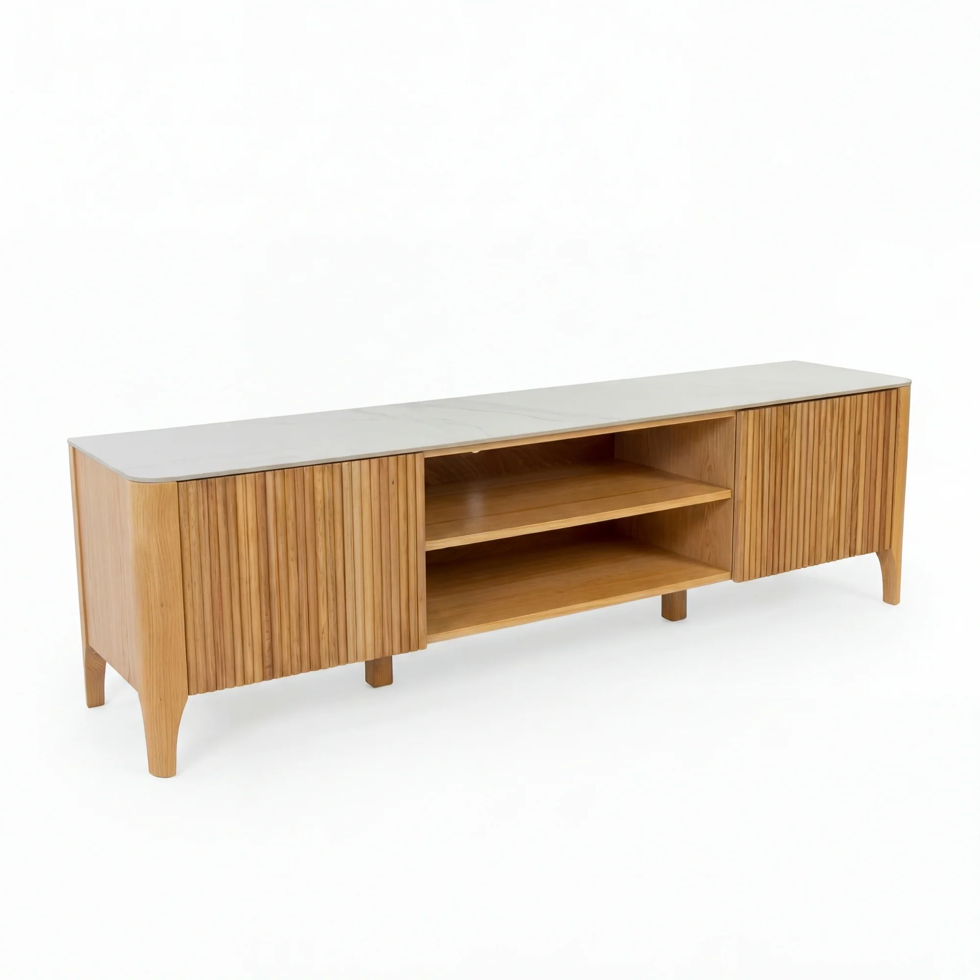 Avila 200cm Fluted ETU Entertainment TV Unit Ceramic Stone Top Natural - Image 2