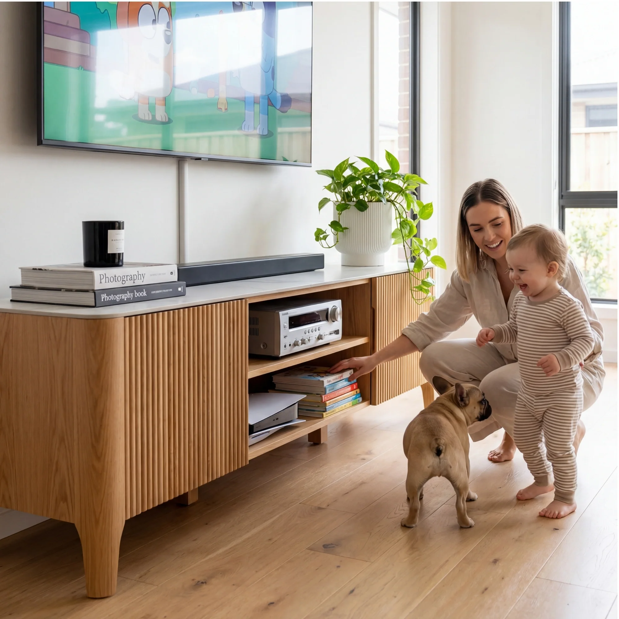 Avila 200cm Fluted ETU Entertainment TV Unit Ceramic Stone Top Natural - Image 3