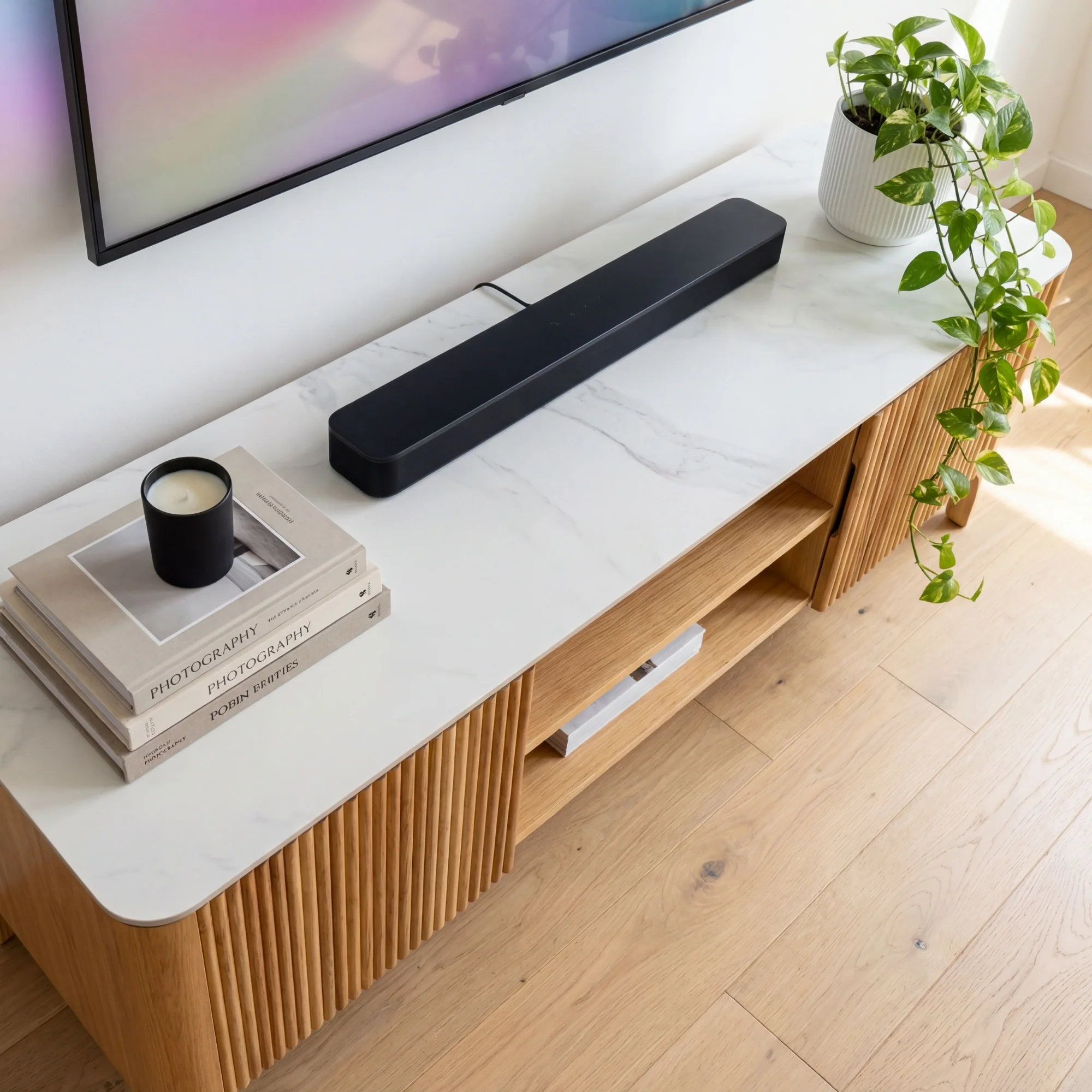 Avila 200cm Fluted ETU Entertainment TV Unit Ceramic Stone Top Natural - Image 4