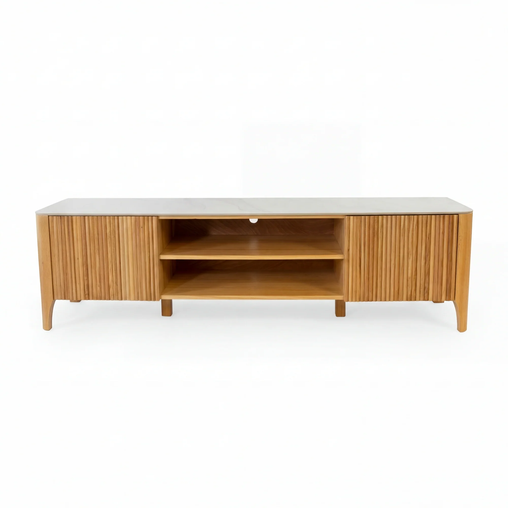 Avila 200cm Fluted ETU Entertainment TV Unit Ceramic Stone Top Natural - Image 6