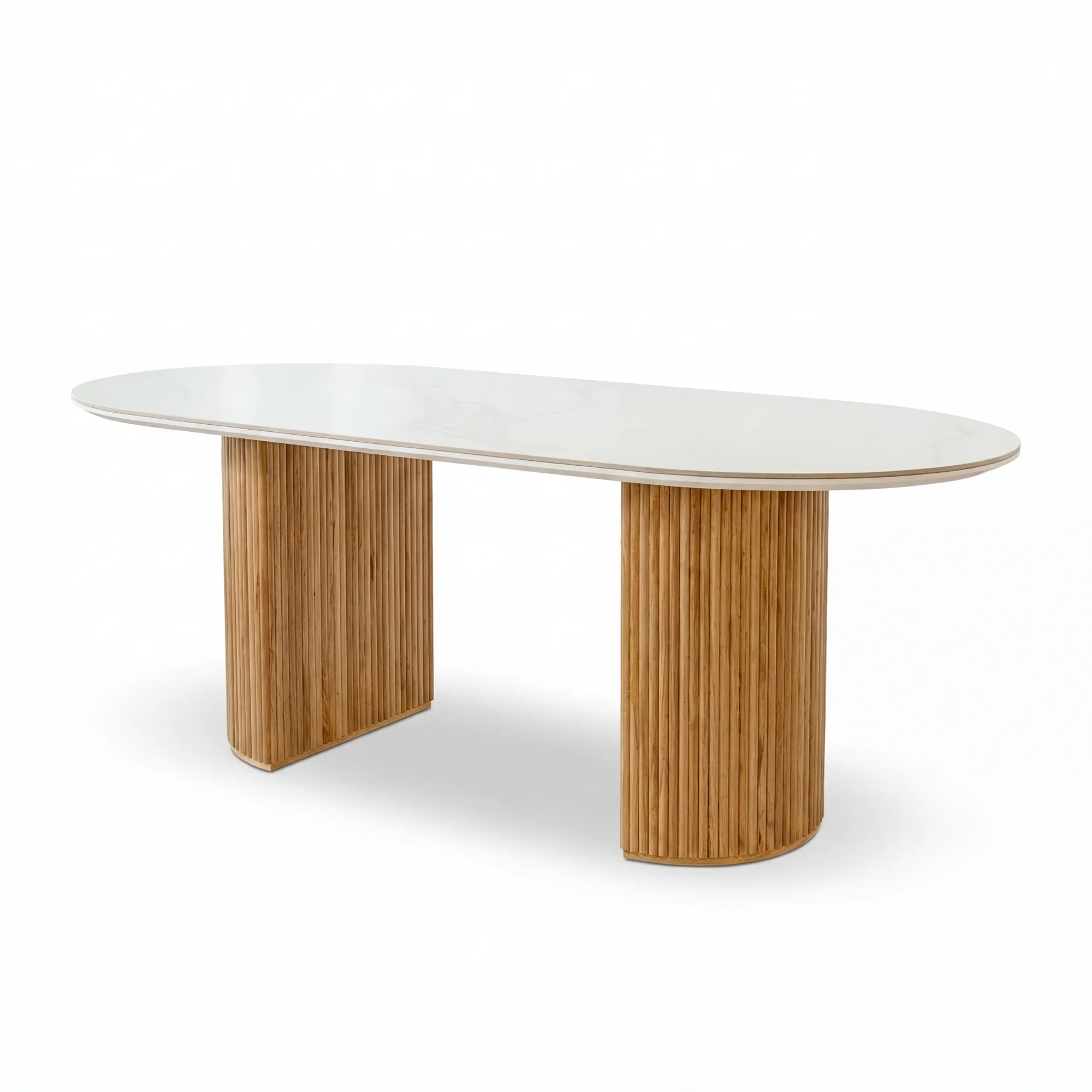 Avila 230cm Fluted Dining Table Ceramic Stone Top Natural - Image 2