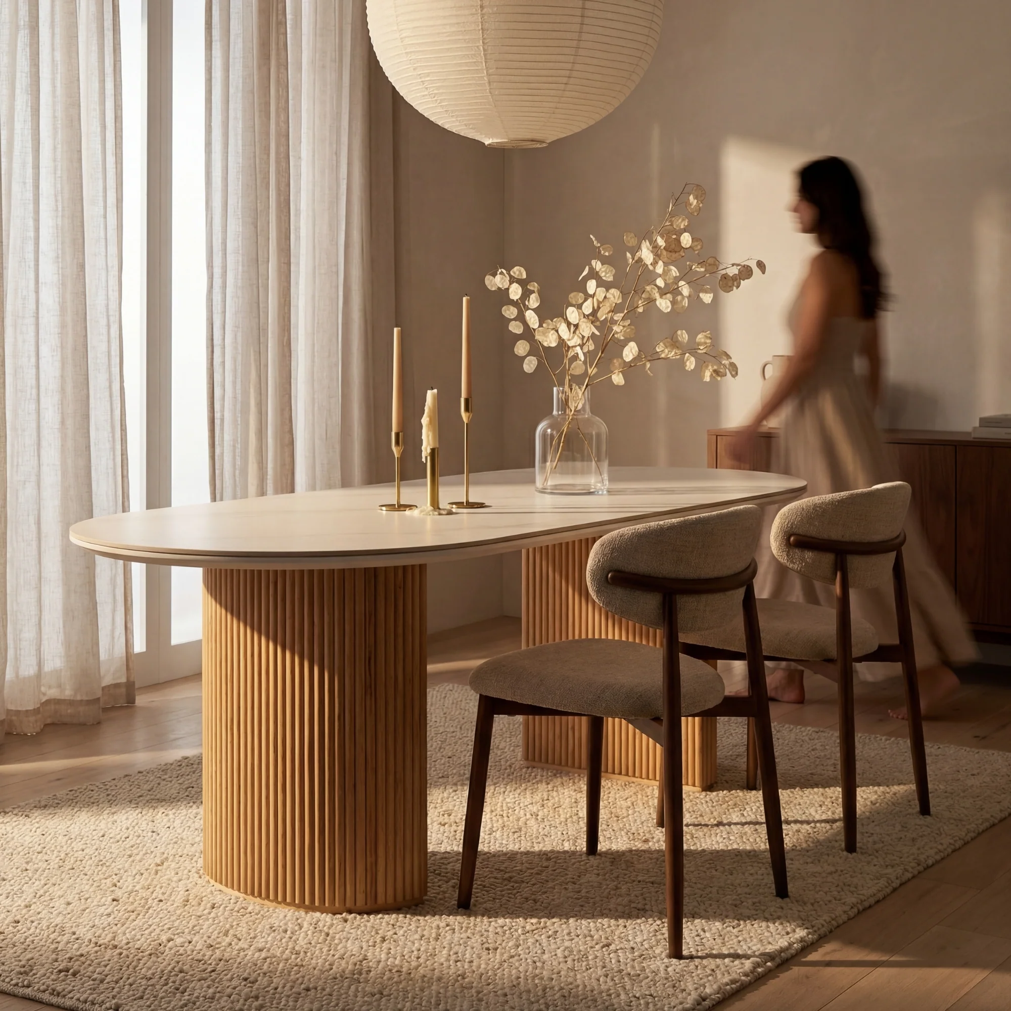 Avila 230cm Fluted Dining Table Ceramic Stone Top Natural - Image 4