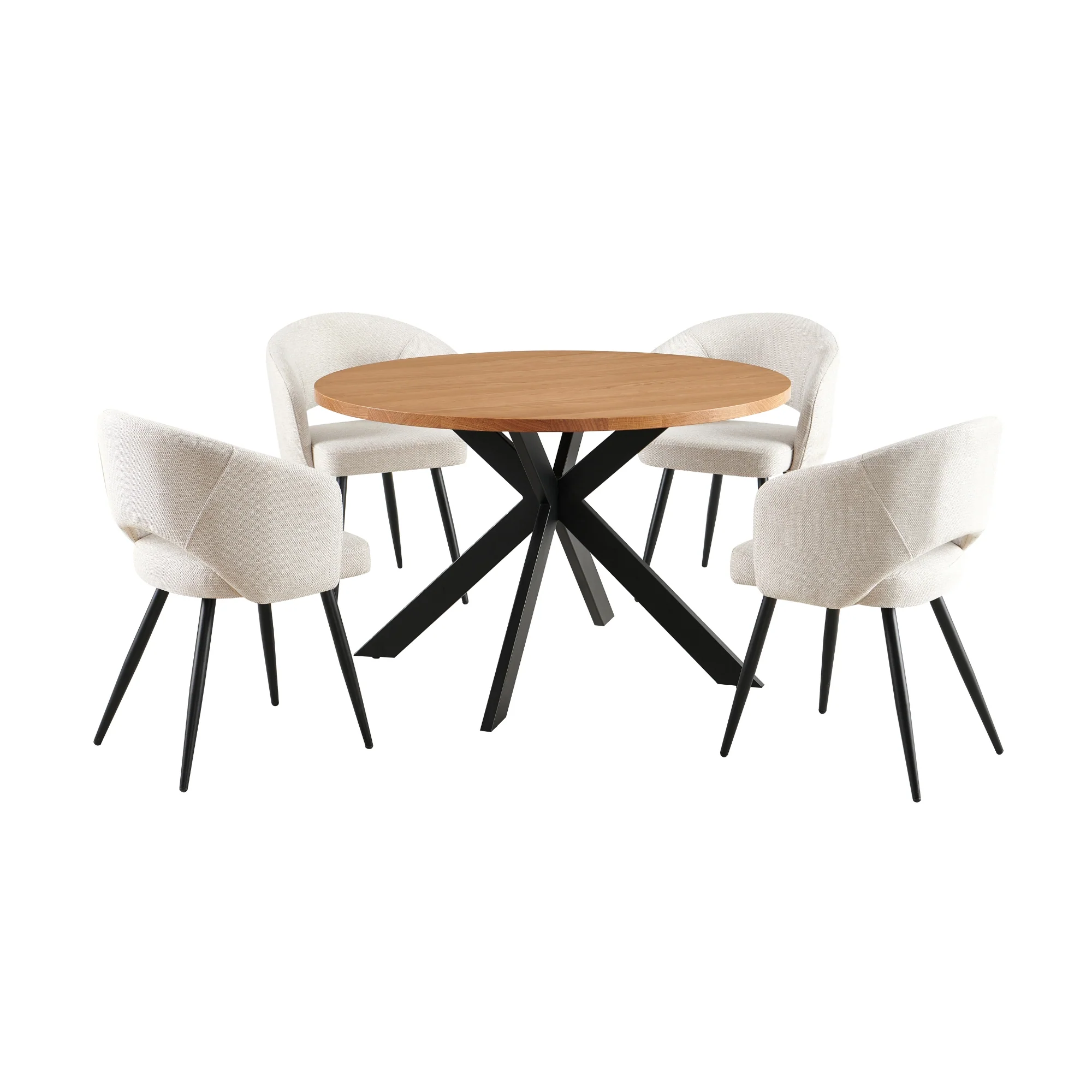 Barlo 5pc Dining Set 120cm Round Table 4 Beige Chair Natural - Image 2