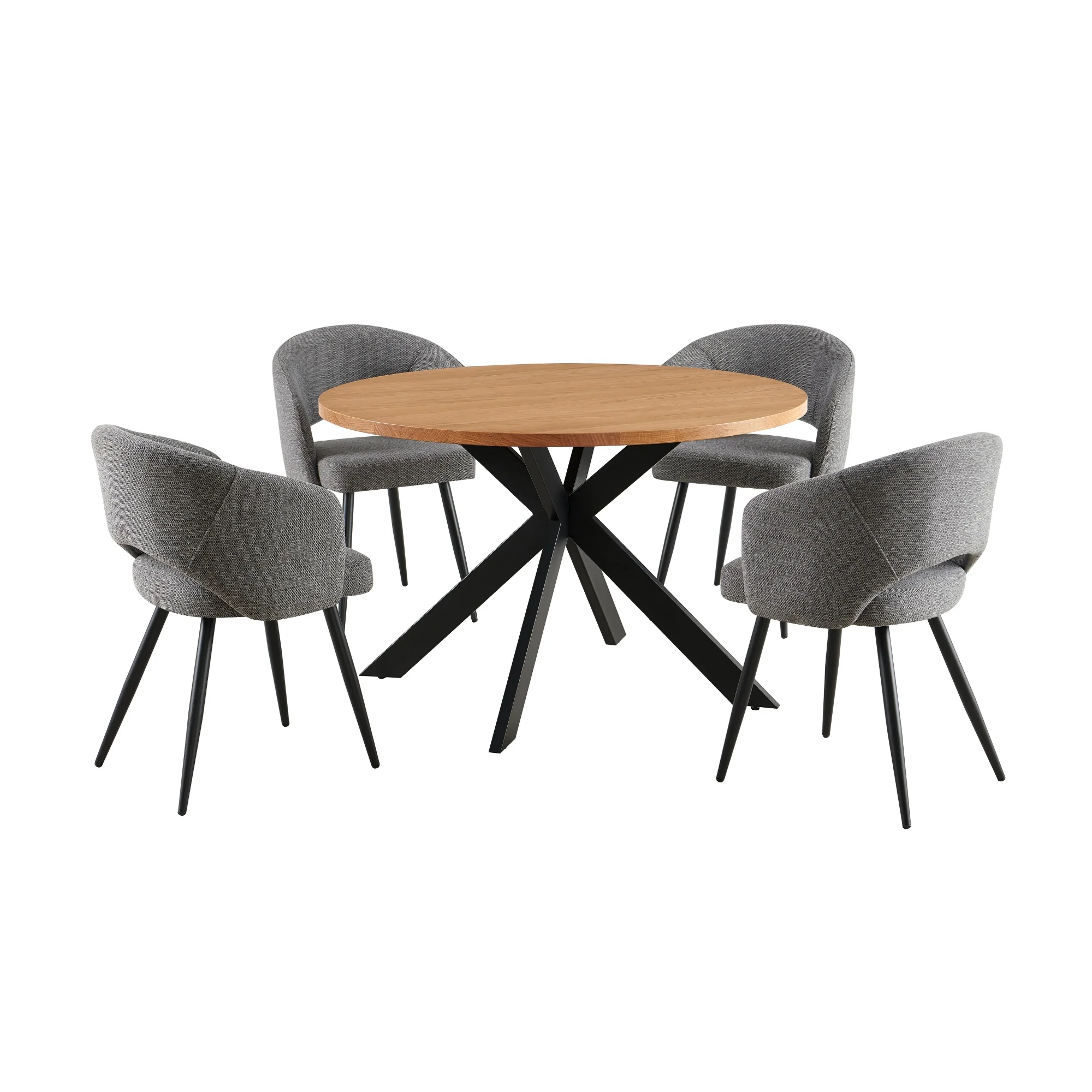 Barlo 5pc Dining Set 120cm Round Table 4 Grey Chair Natural - Image 2