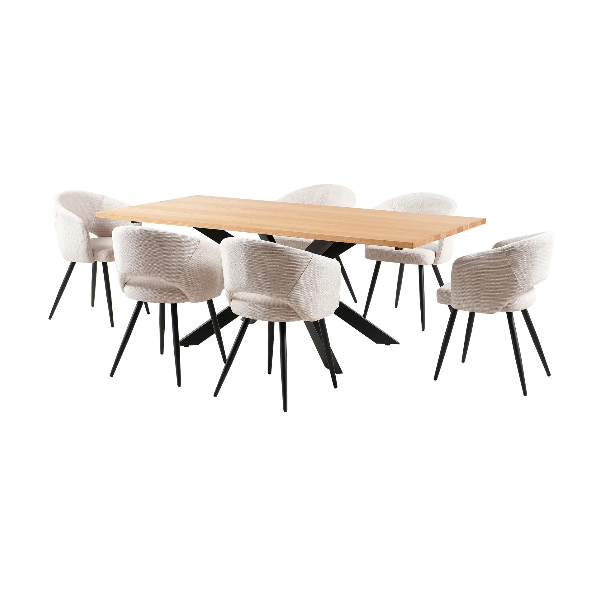 Barlo 7pc Dining Set 200cm Table 6 Beige Chair Natural - Image 2