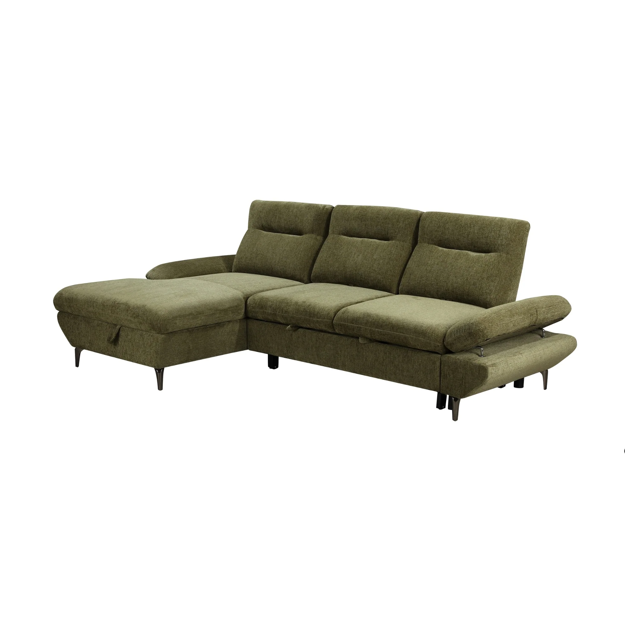 Bellemave 2 Seater Fabric Sofa Bed LHF Storage Chaise Green - Image 2
