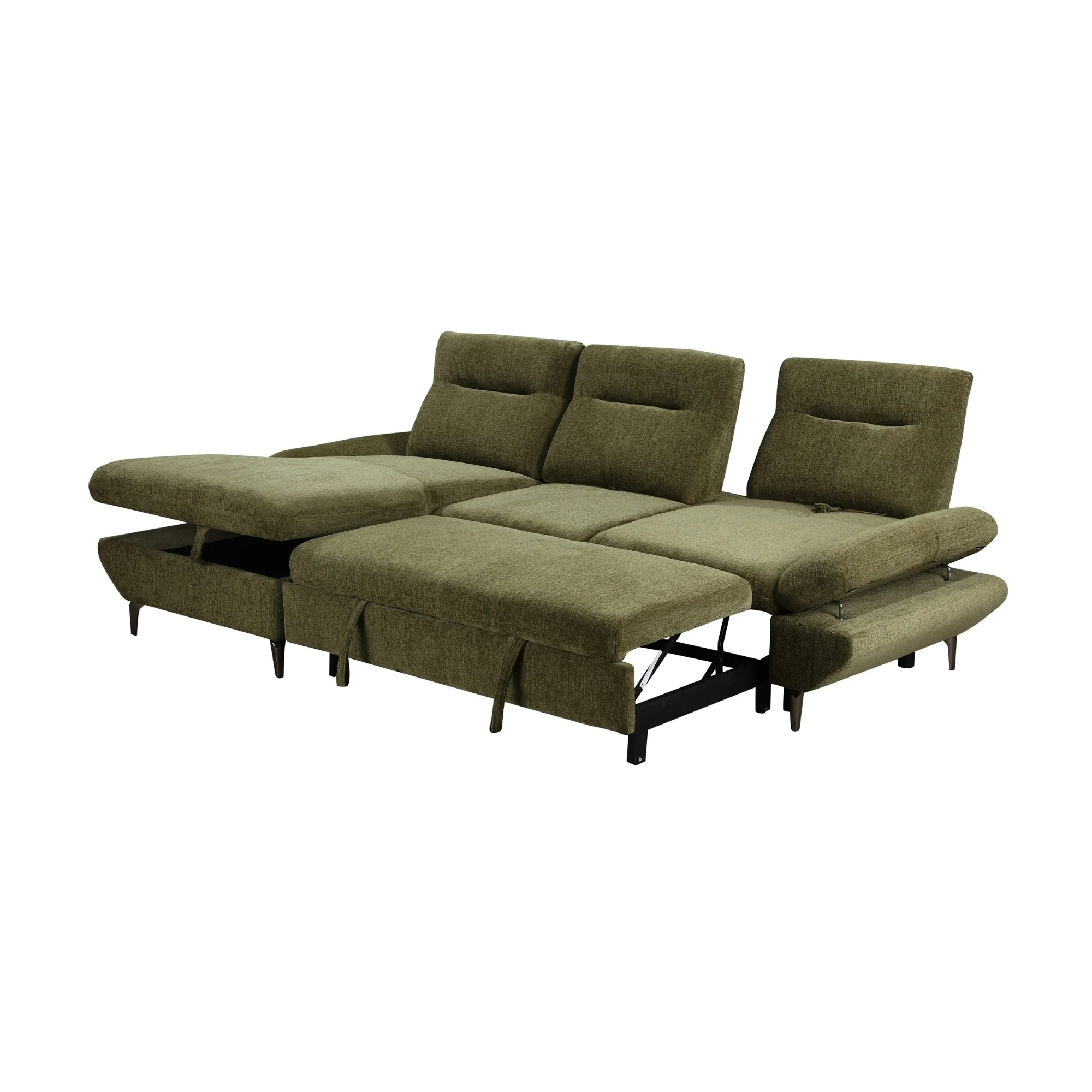 Bellemave 2 Seater Fabric Sofa Bed LHF Storage Chaise Green - Image 4