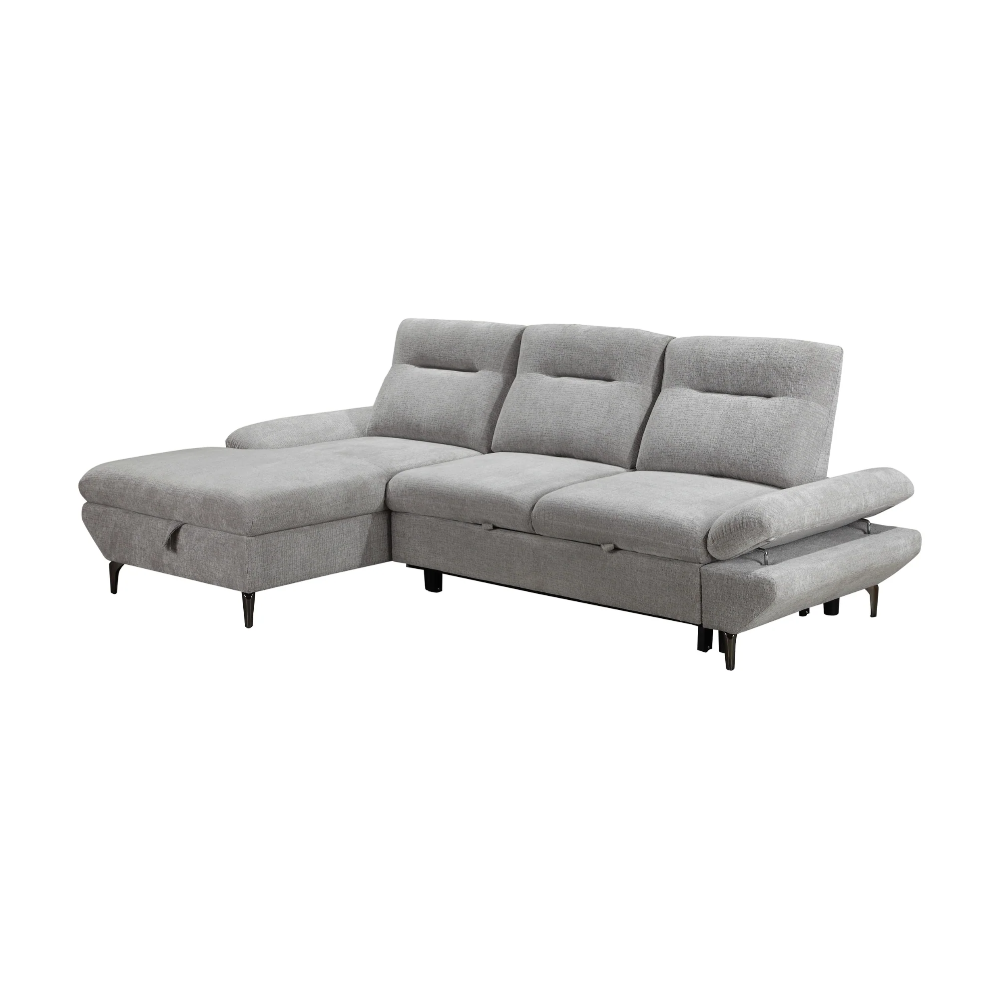 Bellemave 2 Seater Fabric Sofa Bed LHF Storage Chaise Grey - Image 2