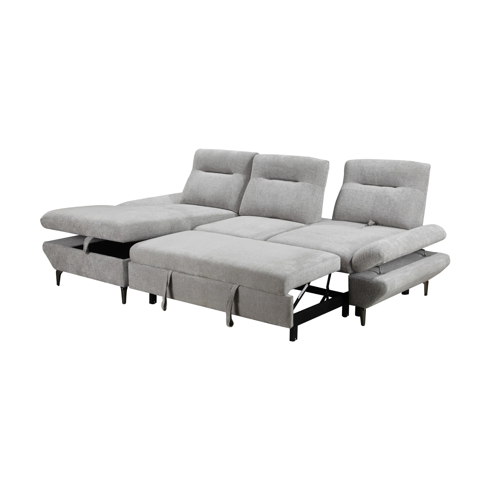 Bellemave 2 Seater Fabric Sofa Bed LHF Storage Chaise Grey - Image 4