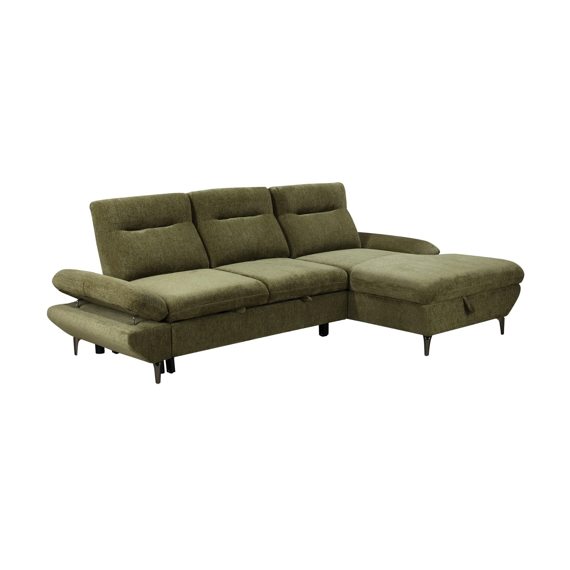 Bellemave 2 Seater Fabric Sofa Bed RHF Storage Chaise Green - Image 2