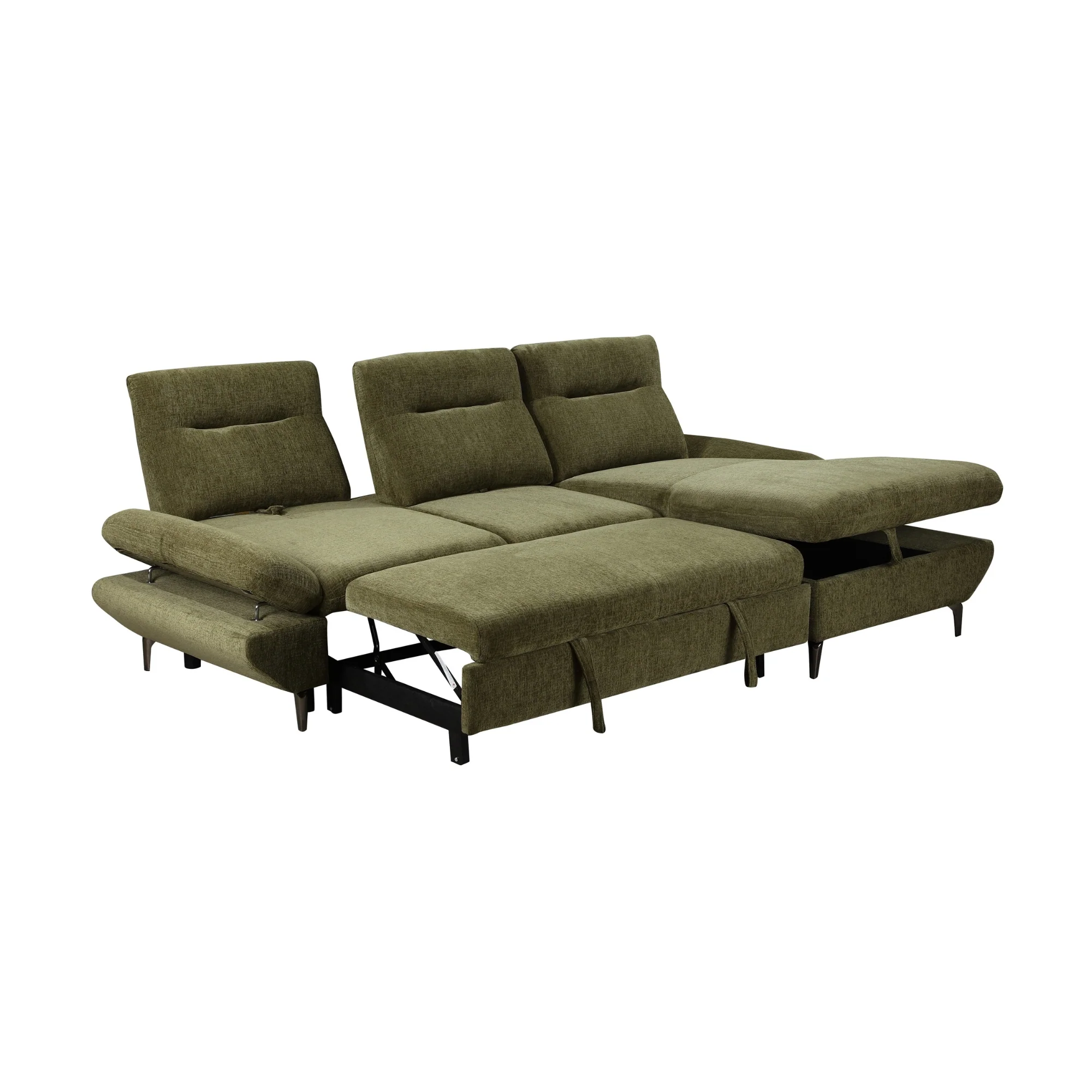 Bellemave 2 Seater Fabric Sofa Bed RHF Storage Chaise Green - Image 4